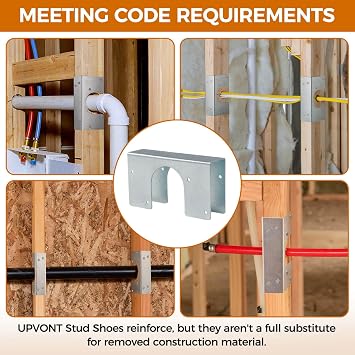 Stud Shoes for 2x Studs, 16-Gauge Galvanized Stud Shoes, 6.25 Height, 1.5 Width, Fits Up to 2 3/8 OD Pipes Thicker, Higher, IBC/IRC Code Compliant, Extra Durable (1.5 x 6.25 - 2 PCS)