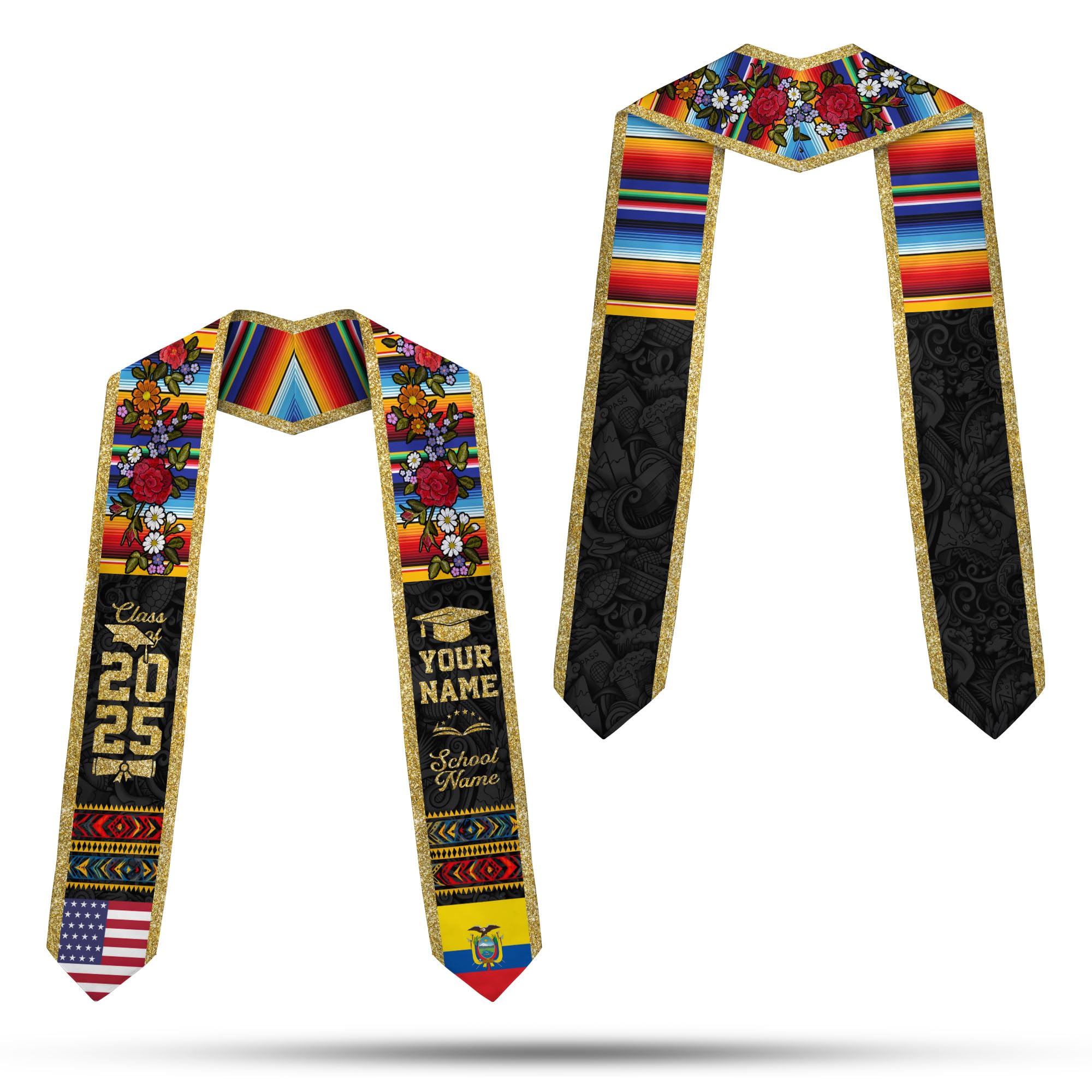 MonkeyVan Ecuador Graduation Stole, Ecuadorians American Flag Graduation Sash 2025, Ecuadorians Graduation Sash Style 12