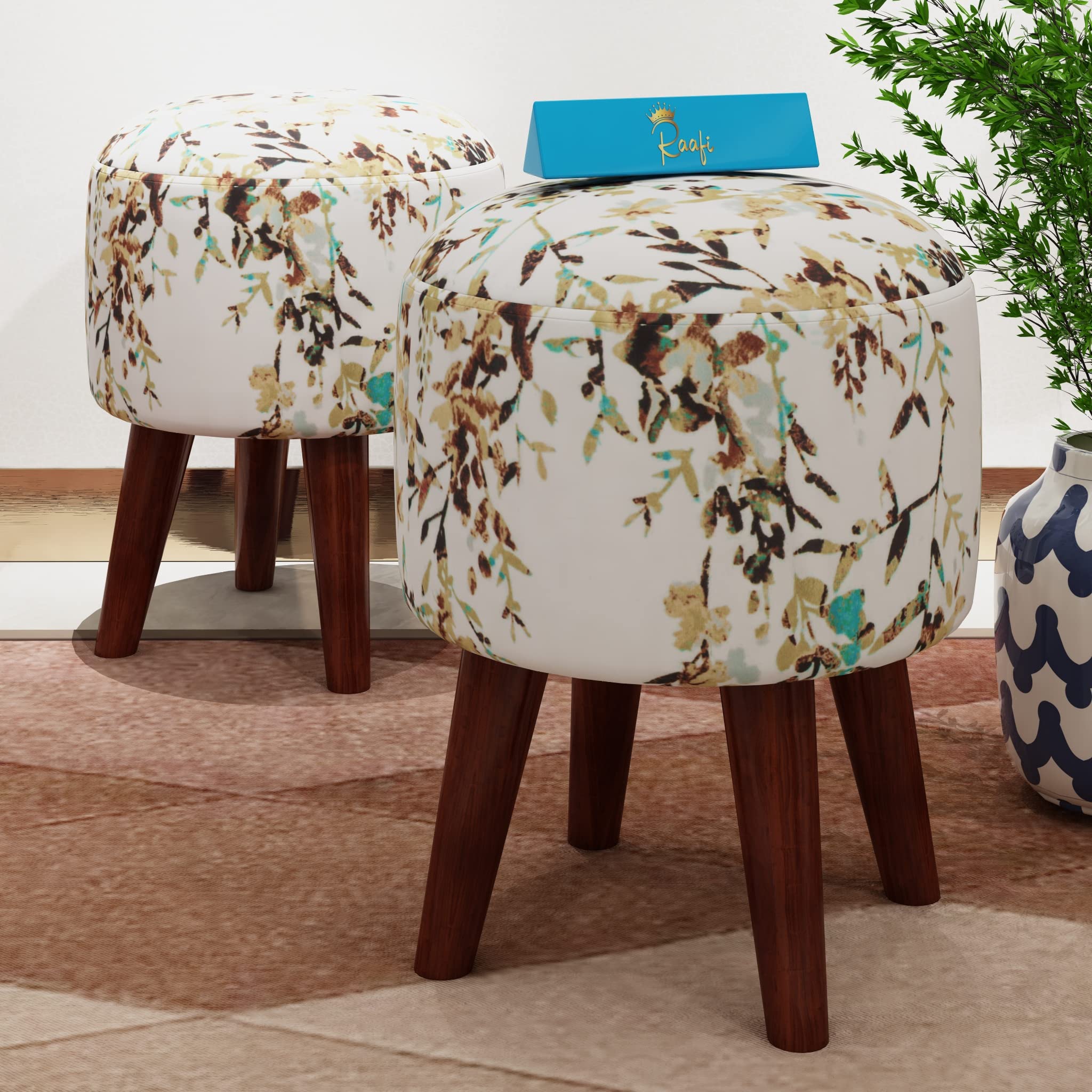 Raafi Wood Ottoman Stool For Living Room Set Pouffes For Sitting Printed Ottoman Foot Rest Ottoman Stools (Mustard 2Pcs, Multicolor)-image-29