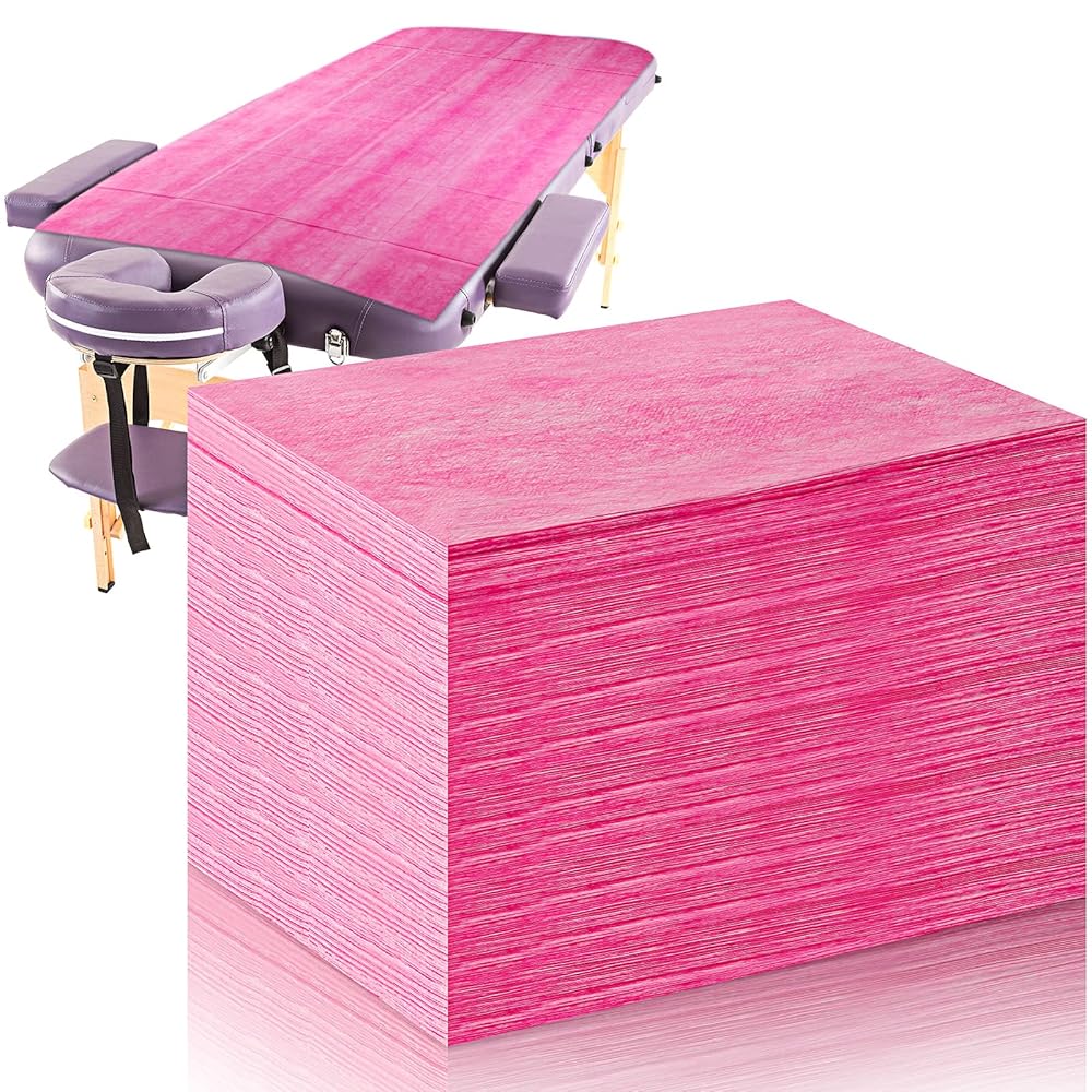 Tatuo 50 Pieces 31 x 70 Inches Plastic Bed Sheets Bed Cover Massage Table Sheet Waterproof Non-woven Fabric for Spa, Lash, Tattoo, Beauty Salon, Waxing, Hotels(Pink)