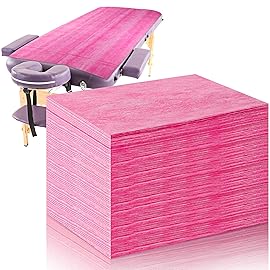 Tatuo 50 Pieces 31 x 70 Inches Plastic Bed Sheets Bed Cover Massage Table Sheet Waterproof Non-woven Fabric for Spa, Lash, Tattoo, Beauty Salon, Waxing, Hotels(Pink)