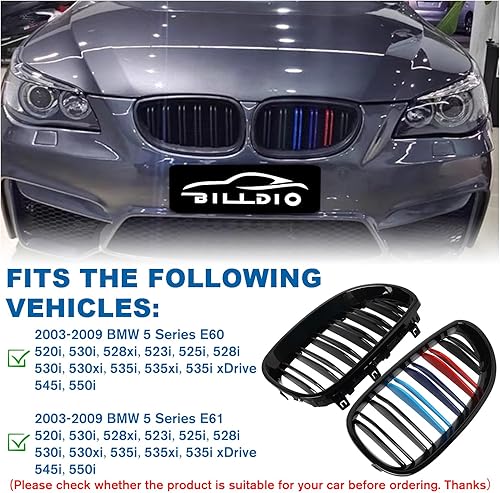 Miniatura 34 de Rejilla frontal F10 para riñón con doble listón, color negro brillante, compatible con BMW Serie 5 2010-2017, F10, F11, F18, Sedan 520i, 528i, 535d