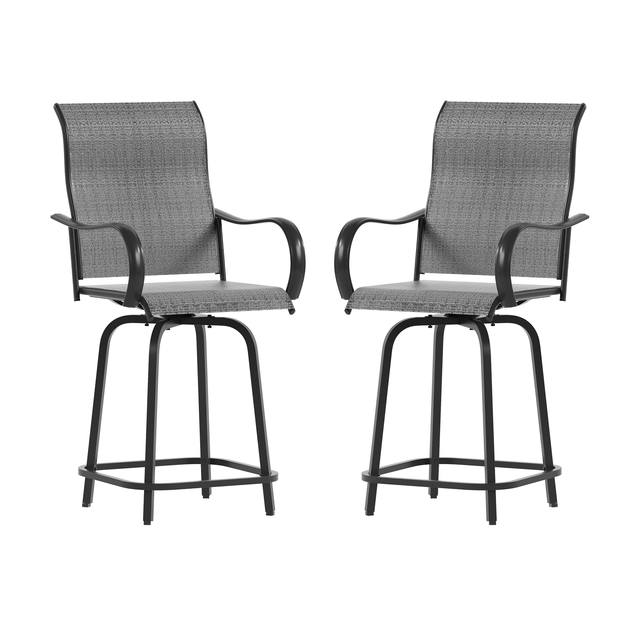UDPATIO Outdoor Swivel Bar Stools Set of 2,Outdoor High Bistro Stools with Waterproof Textile Fabric,Armrest,Footrest,All Weather Bar Height Patio