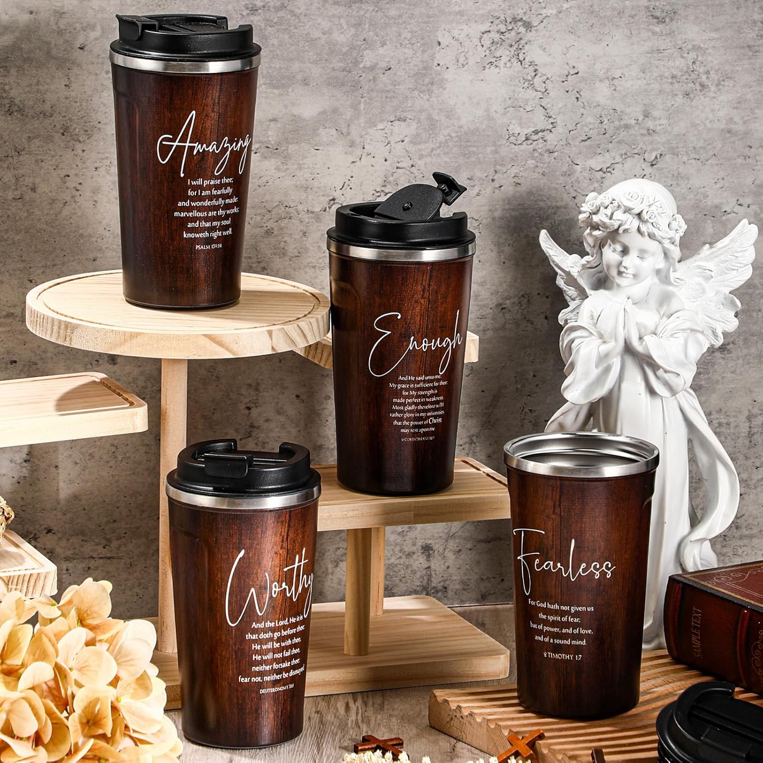 Meanplan 4 Pcs Inspirational Christian Valentine Gifts 17oz Bible Verse Tumblers Bulk Religious Coffee Mugs Cups for Men Women Holy Week Easter Pastor Church Teacher Religious Gift (Brown) - Image 5