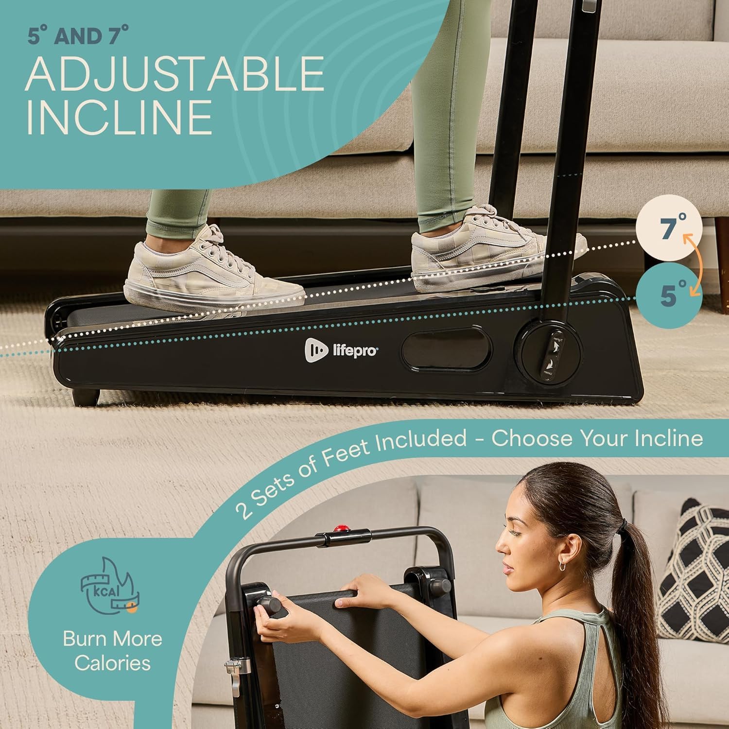 LifePro PacerMini Compact Small Walking Pad Treadmill with Incline – Under Desk Walking Treadmill for Home Mini Apartment & Office Portable Low Profile Quiet Electric with Remote Control & LED Display