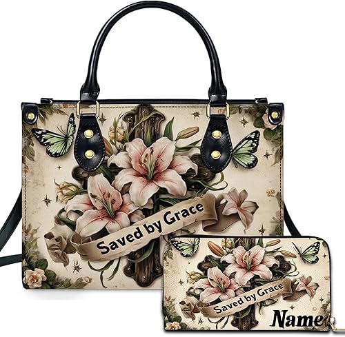 Vista 25 de Bolso de Cuero Cristiano, Fe Personalizada con Cruz Religiosa Bolso de Cuero PU Regalo para Mujeres, Mamá, Hermana Cruz de l