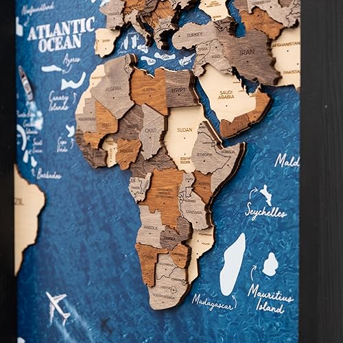 Miniatura 6 de ENJOY THE WOOD Framed World Map Wall Art Wood Travel Decor 3D World Map On Board 3 Panels Wall Rustic Decoration Housewarming Gift (Large, Triptych,
