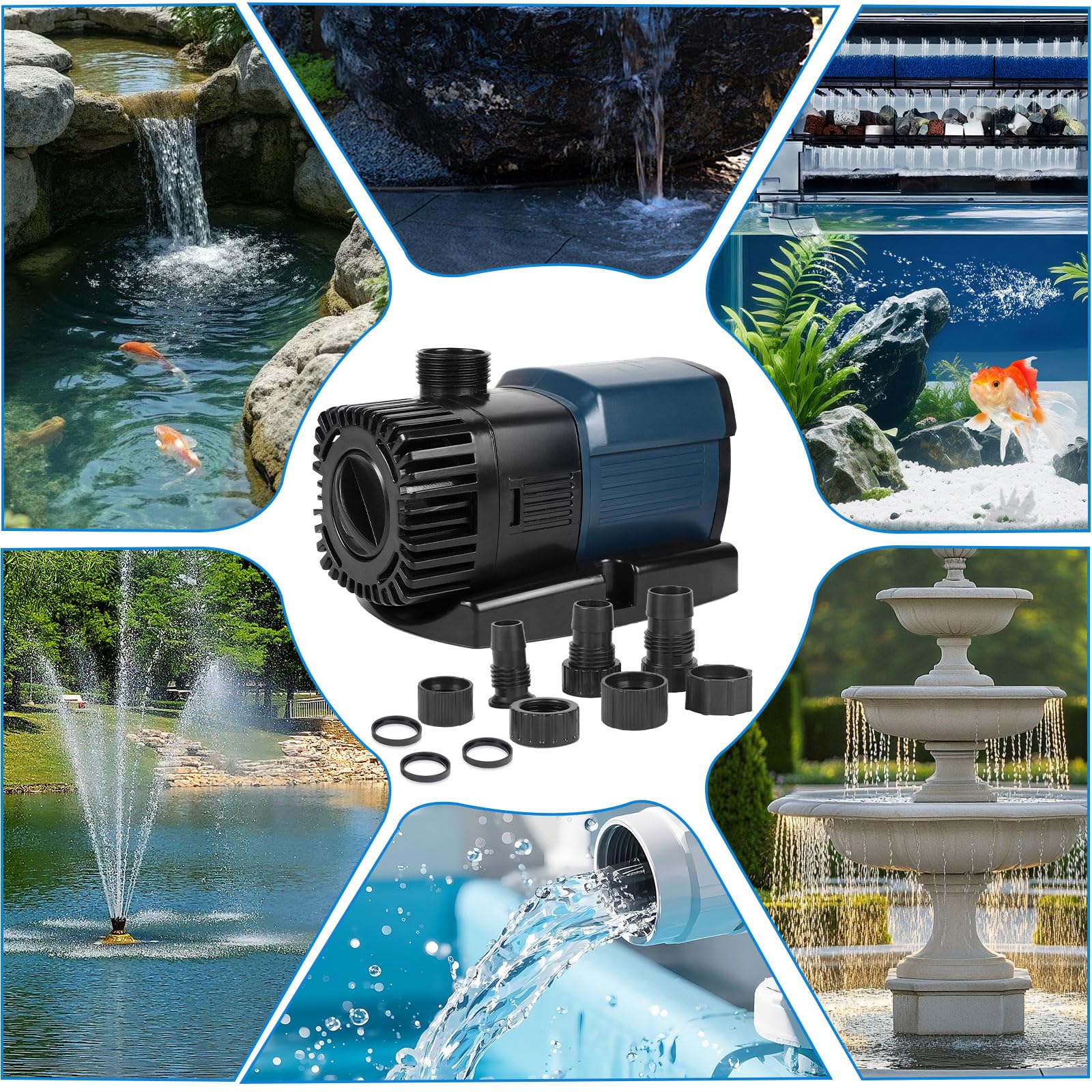SWAWIS Pompe Bassin Exterieur 38W 5800L/H Pompe à Eau Filtre Bassin Exterieur Max. 5,2M Câble 10M Filtration Bassin Exterieur pour l'eau Douce et l'eau Salée et pour les Cours D'eau Fontaine
