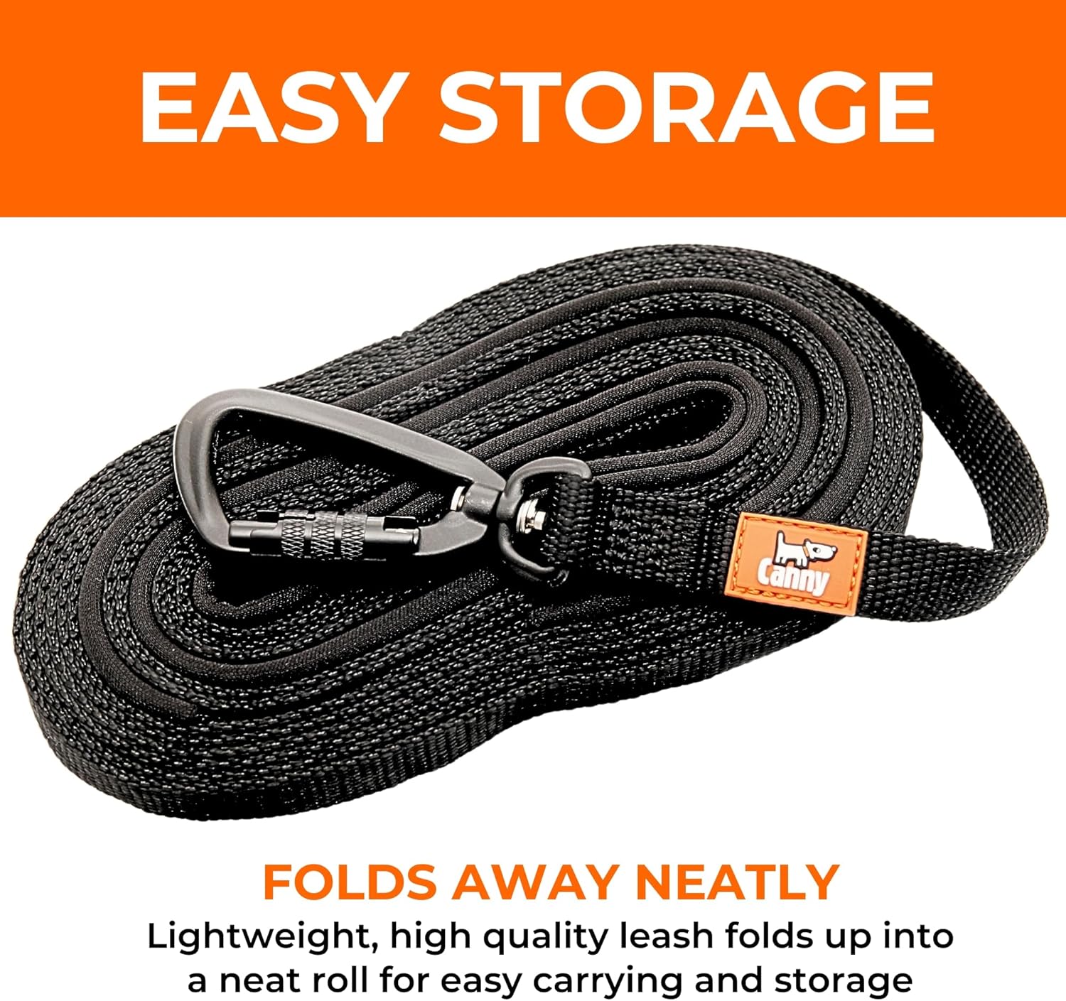Canny Recall Leash – Long Recall Training Leash for Dogs | Safe Distance Control with Padded Handle & Grips | Teach Your Dog to Come When Called – Black – 23ft