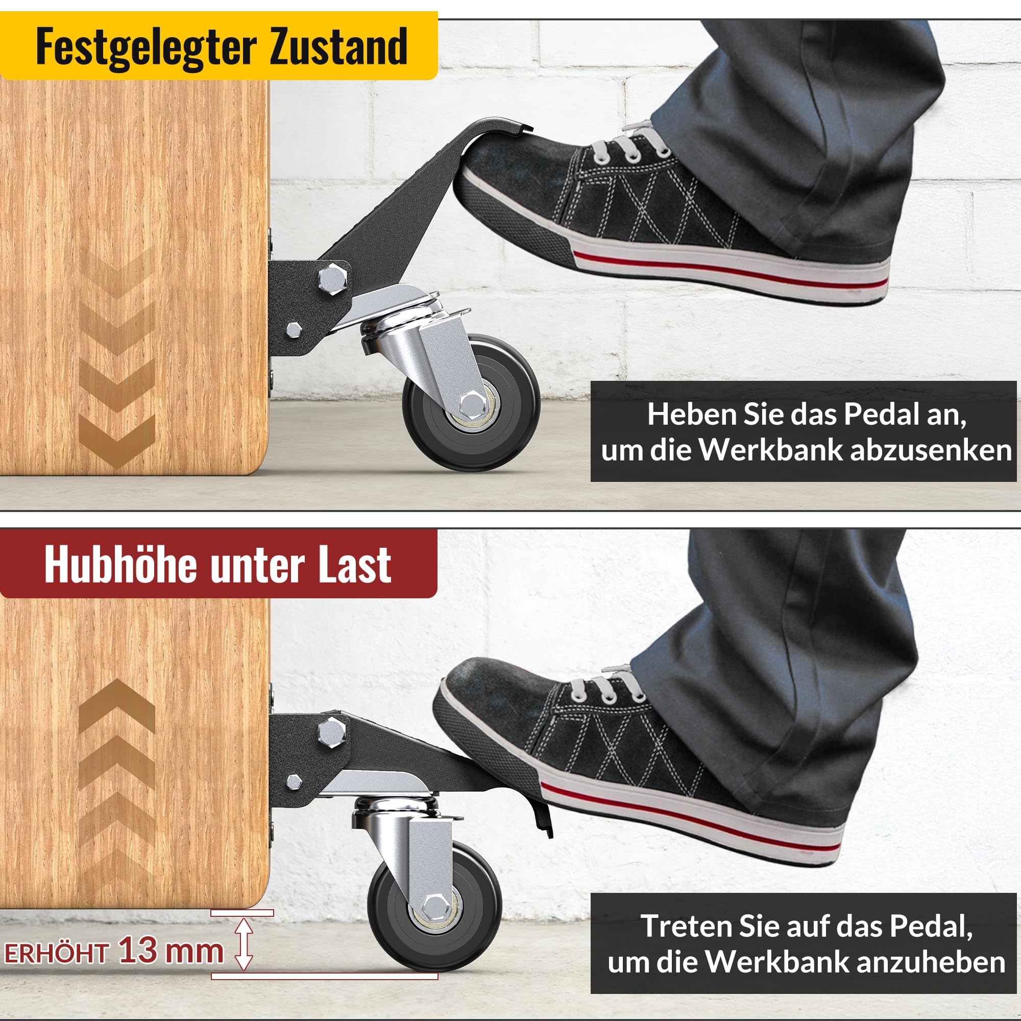 HOLKIE Absenkbare Transportrollen Schwerlastrollen mit Hebe- und Senkfunktion Maximale Belastung von 315kg (4 Rollen) für Werkbänke oder andere Geräte