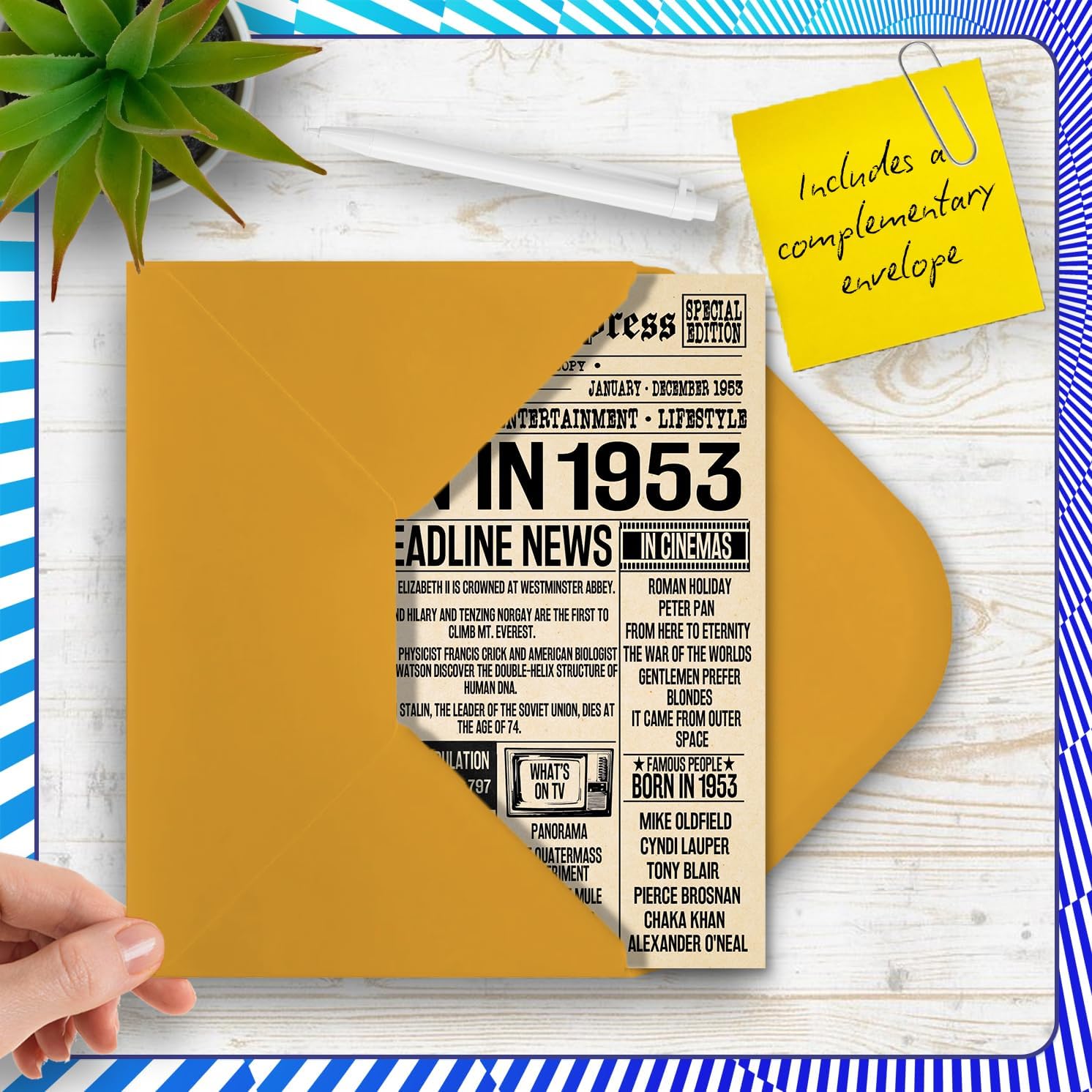 Stuff4 72nd Birthday Cards for Women Men - Born In 1953 Newspaper - Happy 72 Birthday Card for Grandma Grandad Nan Vintage Retro Back In 1953, 5x7 Inch Bday Greeting Cards