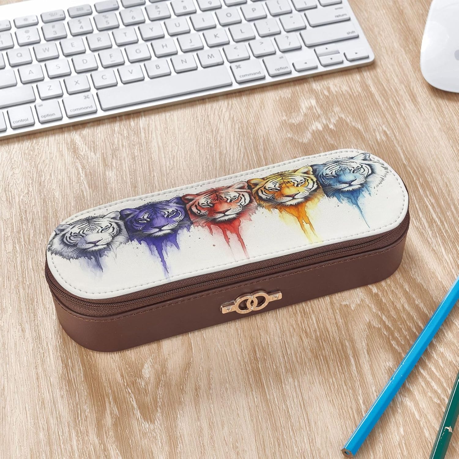 Colorful Lion Head Leather Multi Slot Pen Storage Case image 3