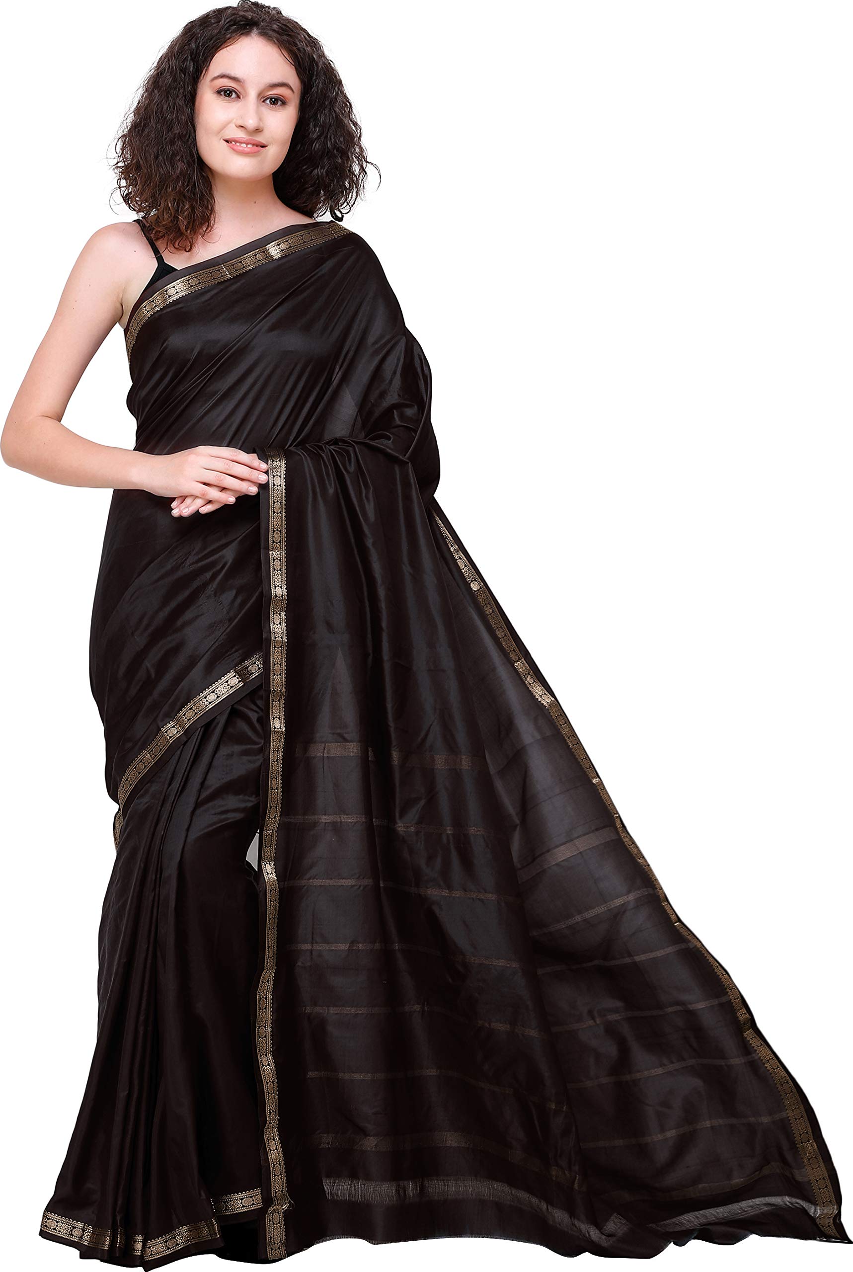 Plain Uppada Handloom Sari from Bangalore with Zari-Woven Border