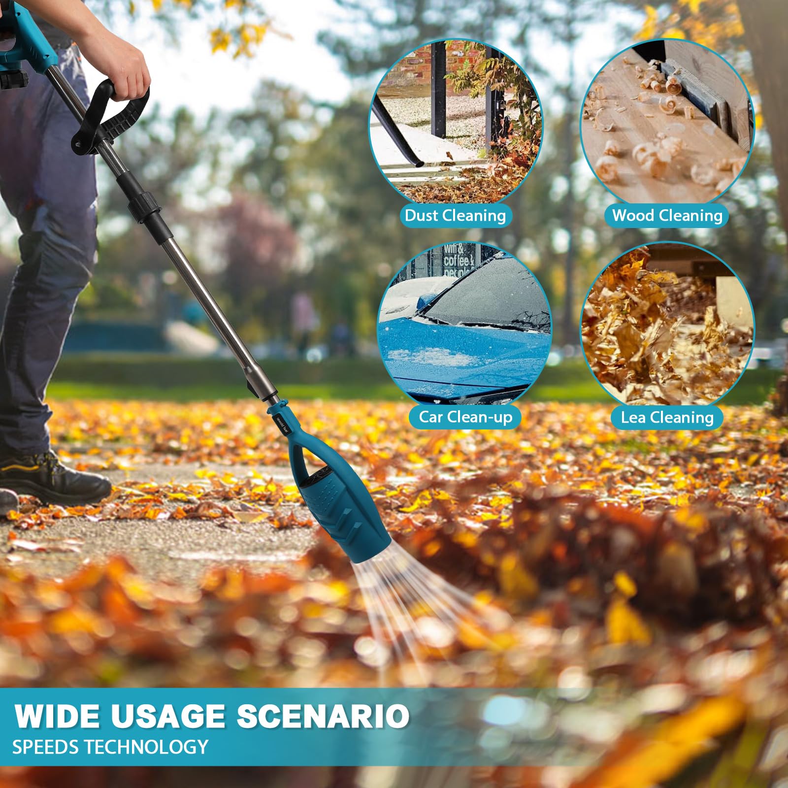 Soplador de hojas de 21 V con batería y cargador, velocidad de aire de 38000 r/min, motor sin escobillas, diseño plegable para jardín/carretera, ligero y compacto, burbujas de hojas, nieve y suciedad