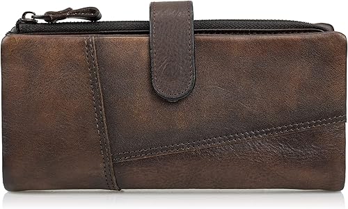 Miniatura 7 de Cartera de cuero vintage de gran capacidad para mujer, embrague para tarjetas de crédito, Dcoffee, Cartera de cuero genuino para mujer