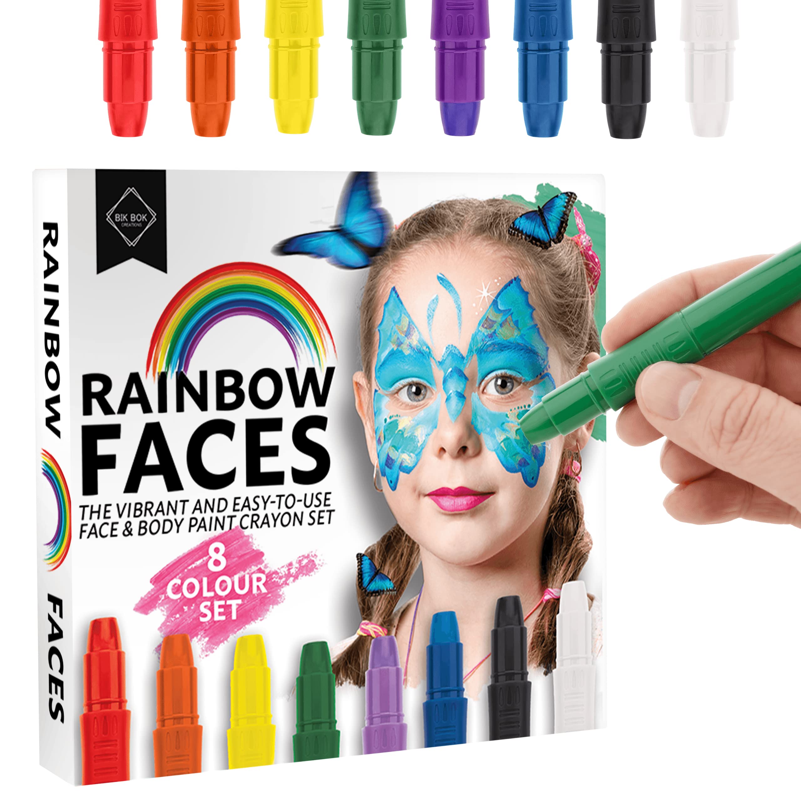 Set of 8 Rainbow Face Paint Crayons for All Ages - Ideal for Kids and Adults Perfect for Parties, Halloween, and More!