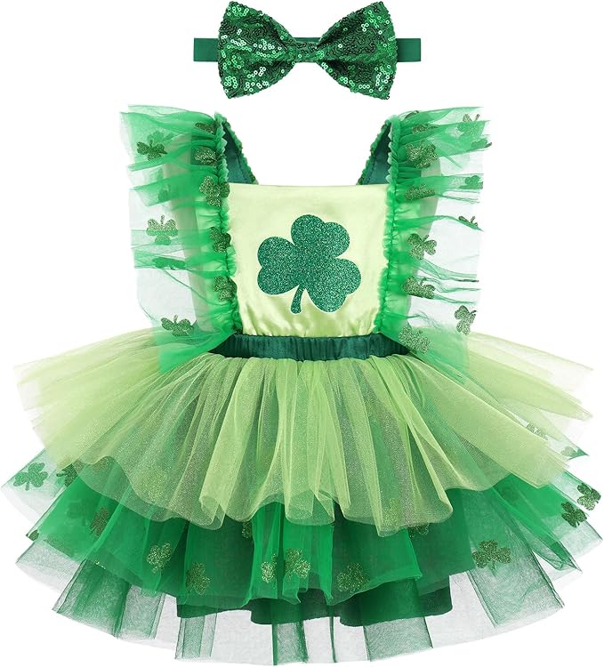 Toddler Baby Girls St Patrick's Day Easter Princess Dress with Headband Birthday Cake Smash Photo Shoot
