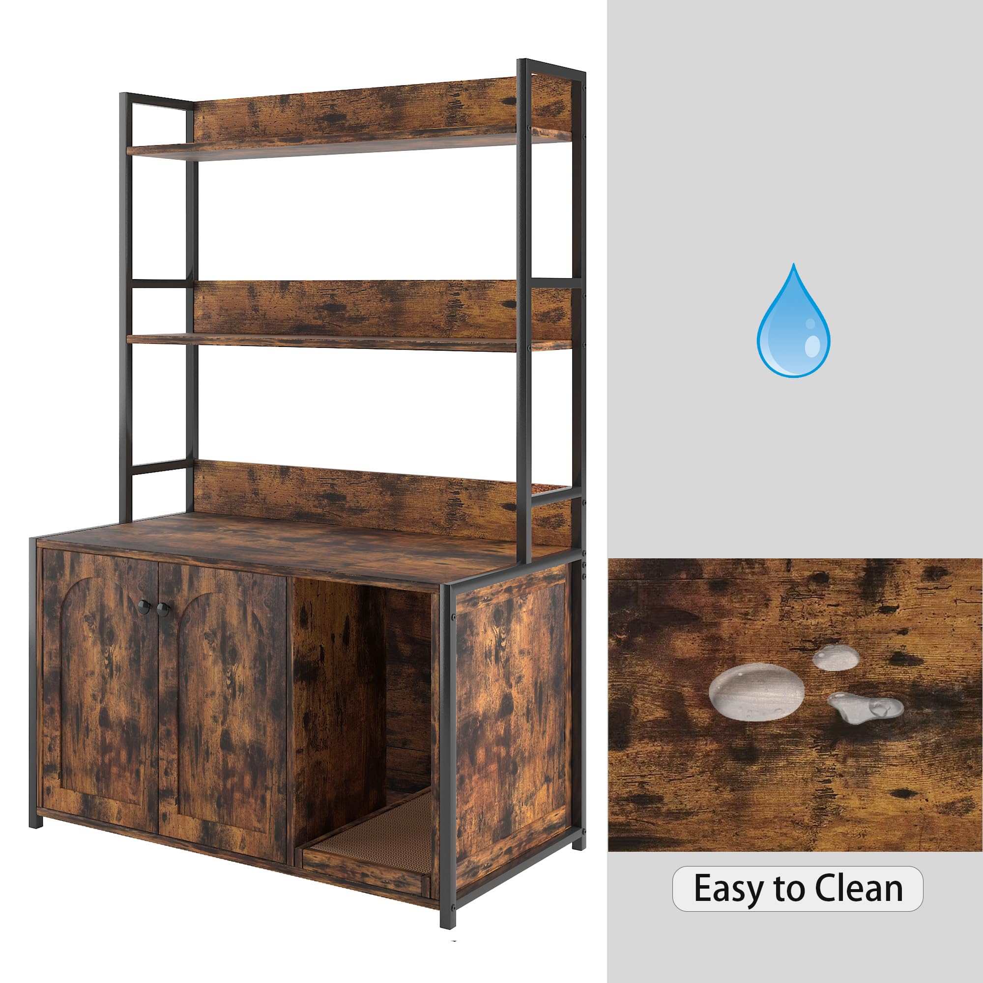 Katzenschrank, Vintage Katzenklo Schrank Versteckt, Mit Großem Regal Und Kratzbrett Für 2 Katzen, Stabiles Katzenhaus Für Wohnzimmer Schlafzimmer, Braun 132x45x90 cm