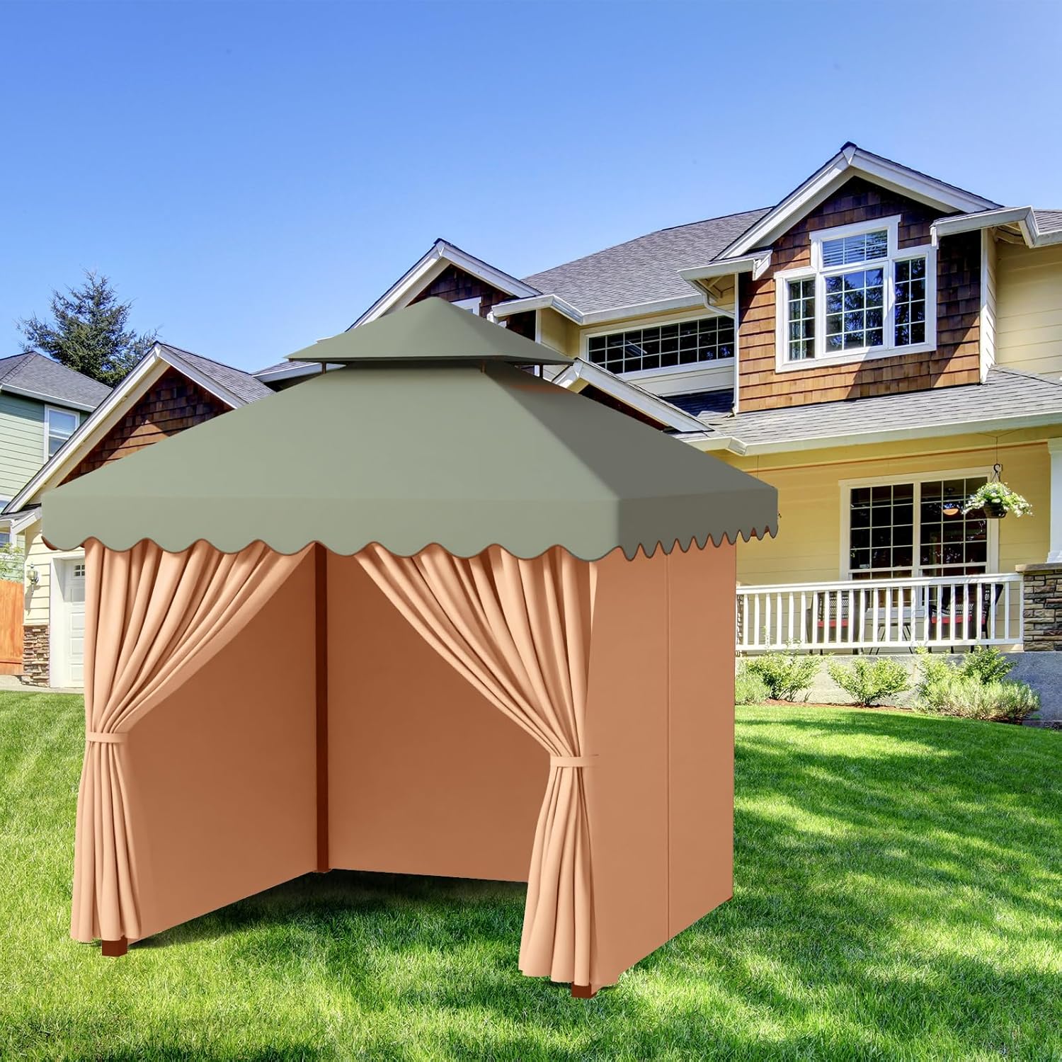 PLULON 10' x 12' Gazebo Curtains Outdoor Waterproof 4-Panels Universal Replacement Privacy Curtain Sidewalls with Zipper for Patio Yard Garden (Curtain Only)