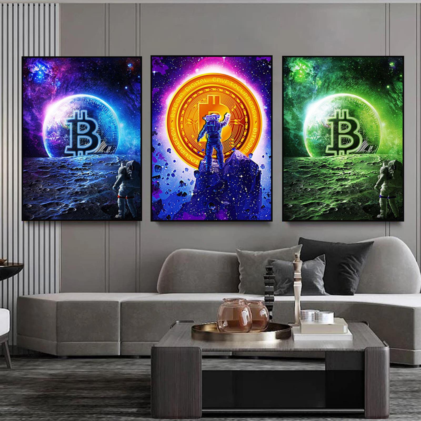 Nordic Bitcoin Poster Creative Space Moon Currency Bitcoin Art Canvas  Painting Print Modern Wall Picture for Home Decor 60x90cm/23.6