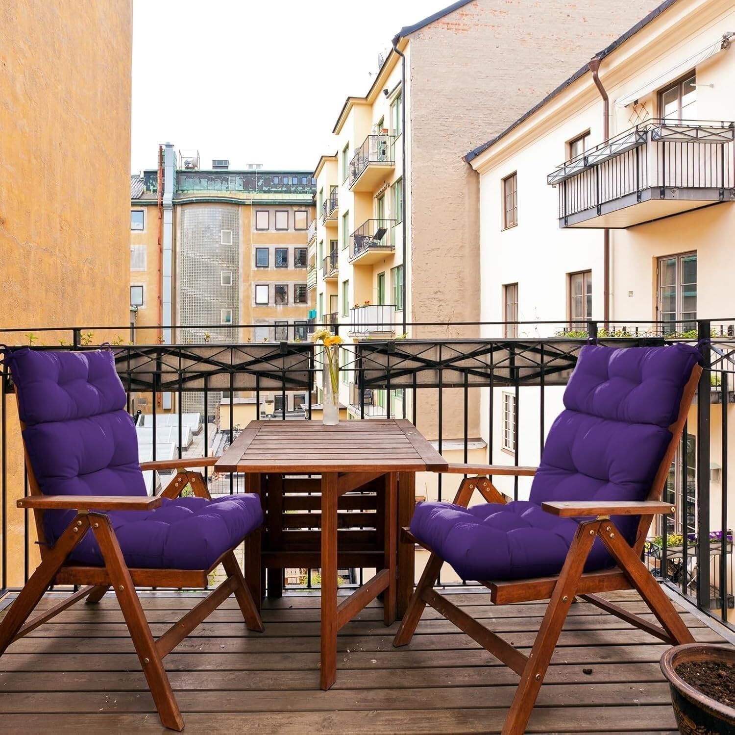 Cuscino Impermeabile per Sedia da Esterno con Schienale Alto e Laccetti (110x50cm, Spessore 6-8cm) - Adatto a Sedie a Dondolo, Patio, Giardino e Interni - per Mobili da Terrazza(H)