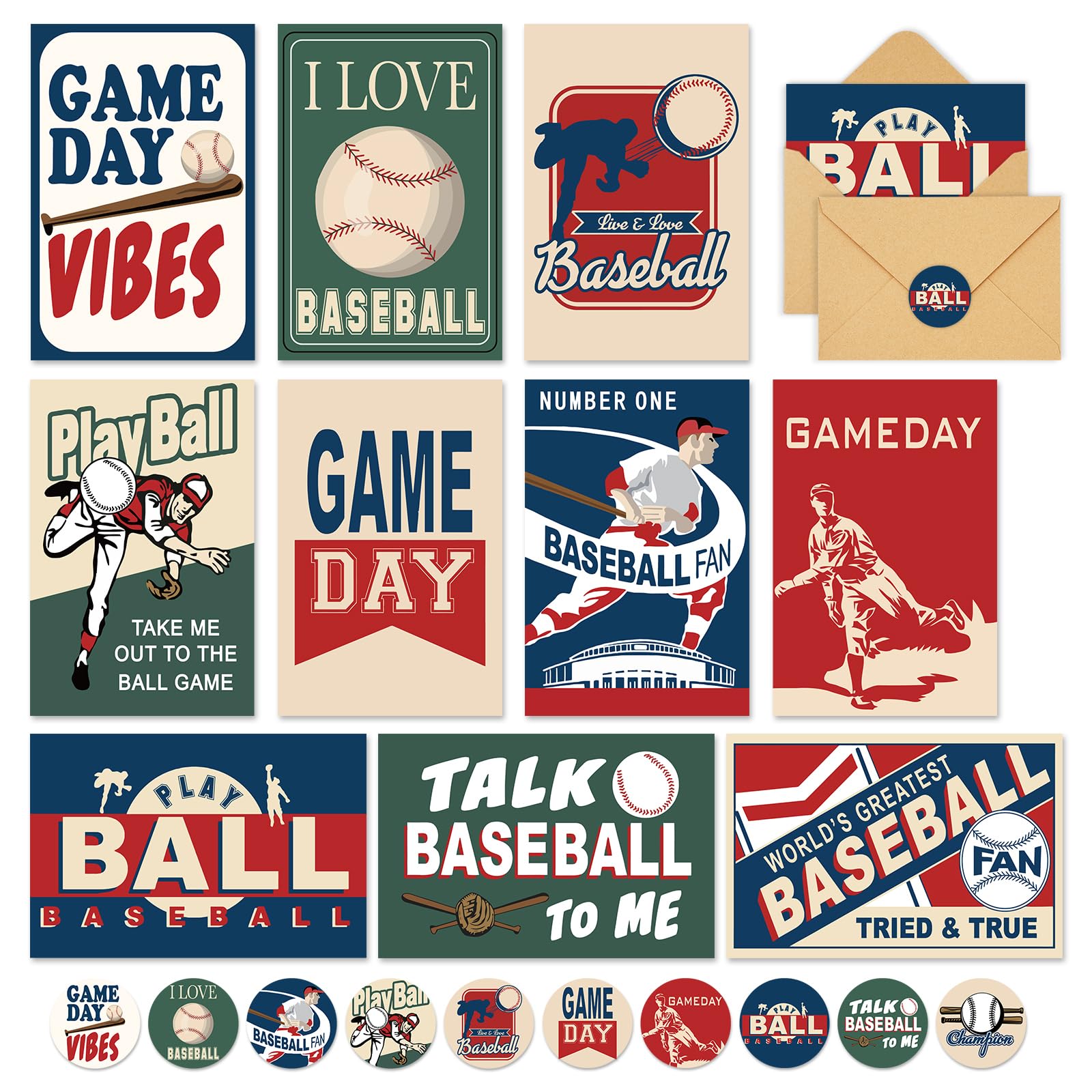 Amazon.com : Whaline 40 Pack Vintage Baseball Greeting Cards Bulk 10 ...