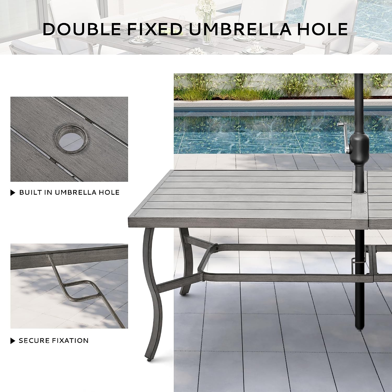 9-Piece Outdoor Patio Dining Set, Aluminum Patio Dining Set for 8, 1 Rectangular Table(Umbrella Hole),8 Swivel Chairs with Removable Cushions for Balcony Porch Backyard (Grey)