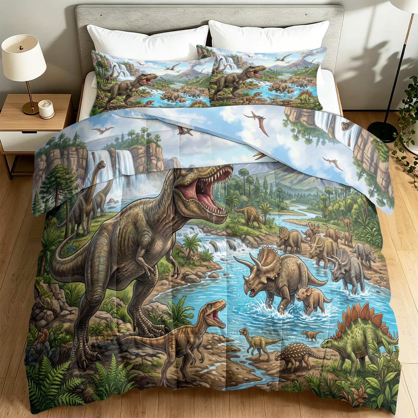 Couette été 260 x 240 cm dinosaure pour transformer la chambre en oasis