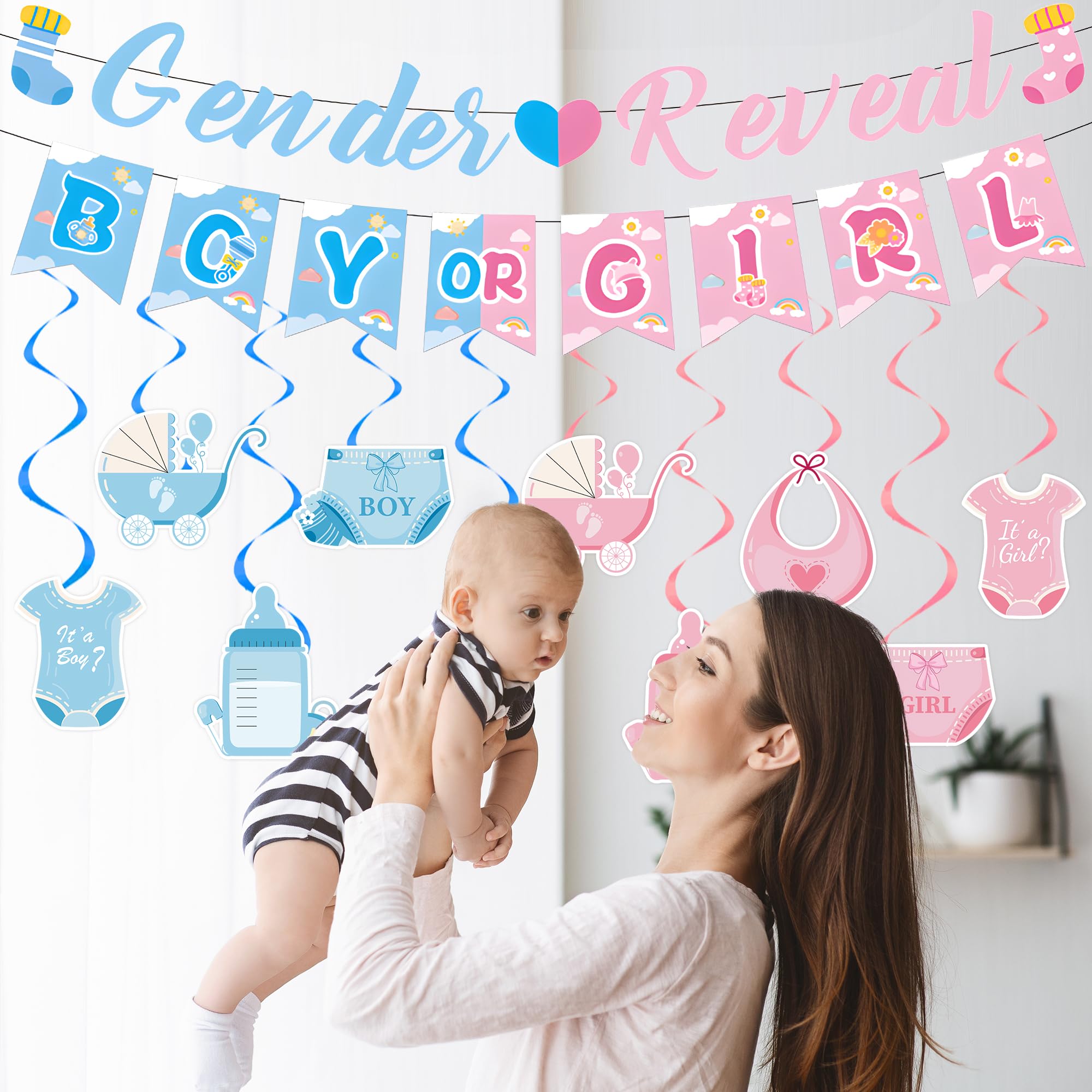 Baby Shower Gender Reveal Decoration, 12 Pcs Pink and Blue Boy or Girl Banners, Gender Reveal Letter Banner - Image 4