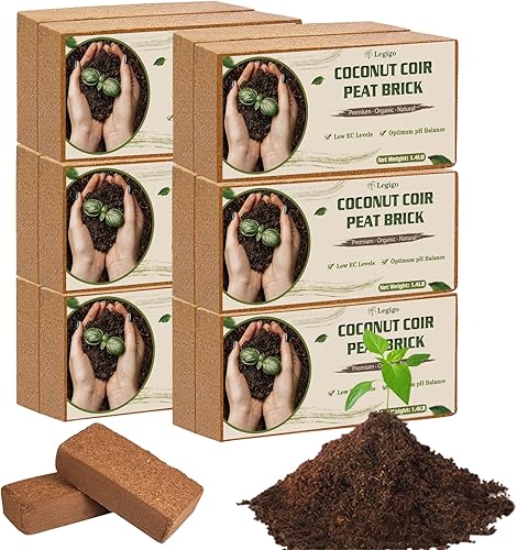 Legigo Paquete de 12 ladrillos de coco de primera calidad para plantas, 100% orgánico comprimido ladrillos de coco de fibra de coco para iniciar,