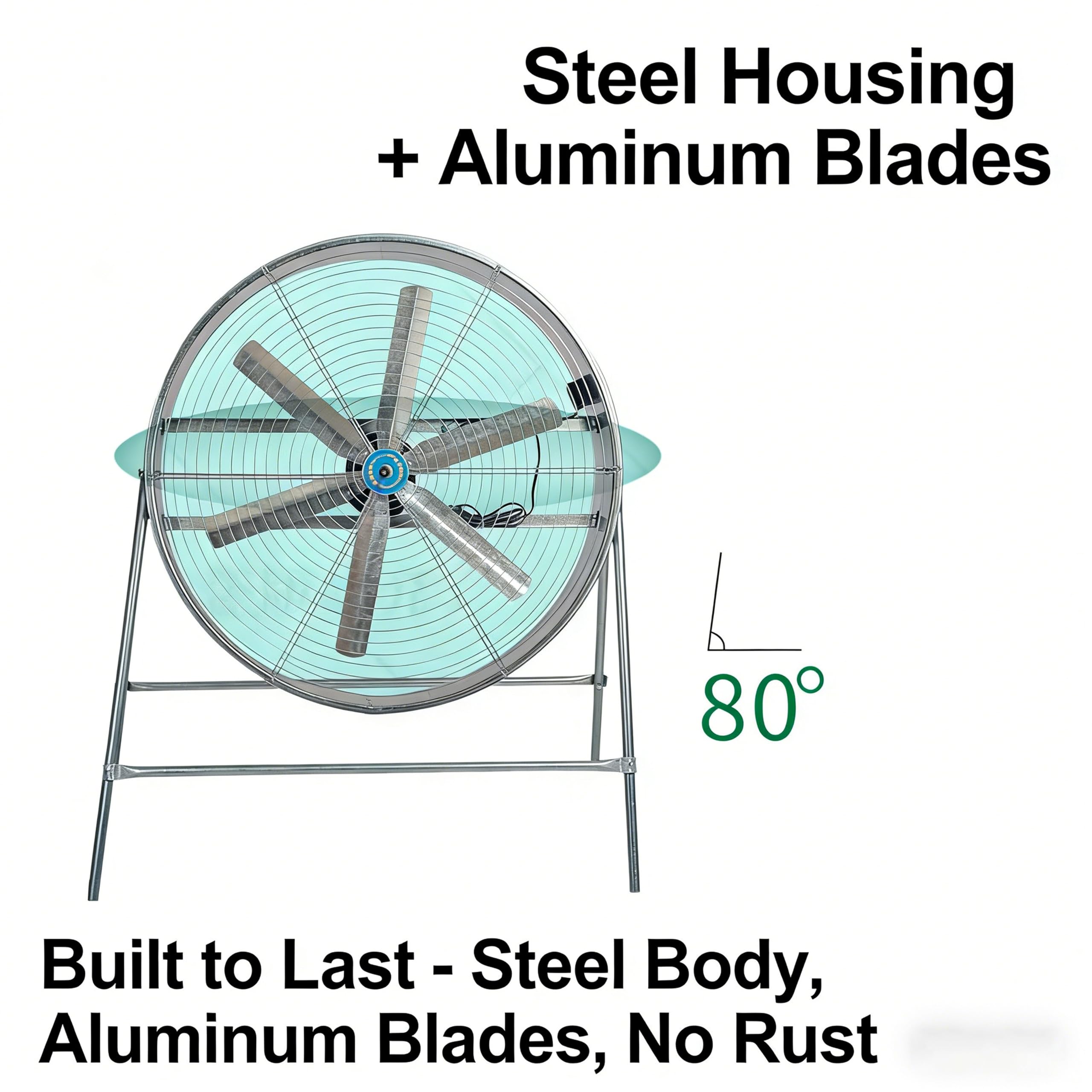 Débit d'air élevé de 16 000 m³/h : ventilateur de sol industriel robuste – Moteur puissant de 500 W, inclinaison réglable, boîtier en acier durable, lames en aluminium – pour entrepôt, usine, atelier