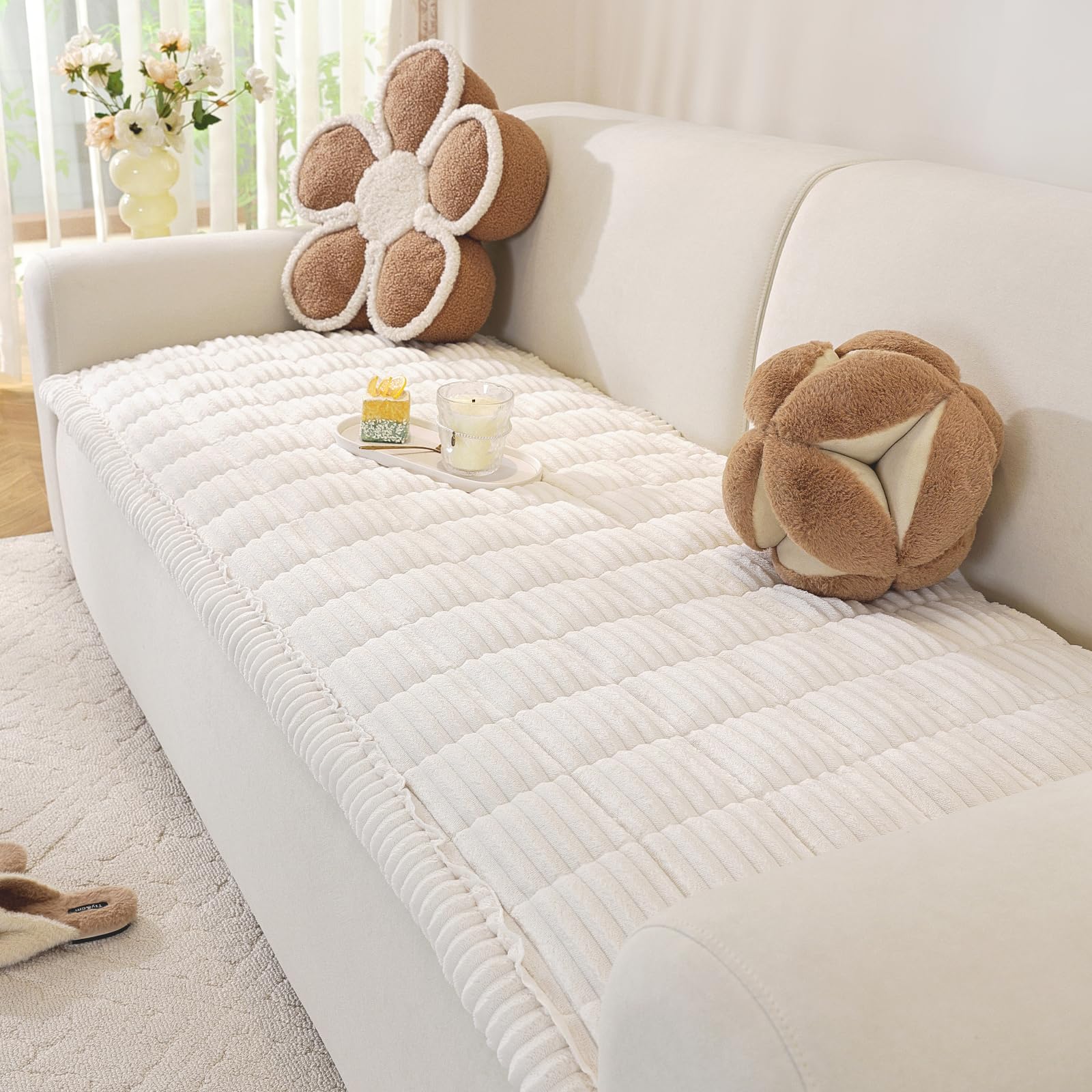 Thick Sofa Cover, Chaise Long 3 Seater Sofa Cover, Ideal for Pets, Scratch and Hair Resistant, Durable and Washable, (70 x 180 cm, White) OEKO-TEX STANDARD 100