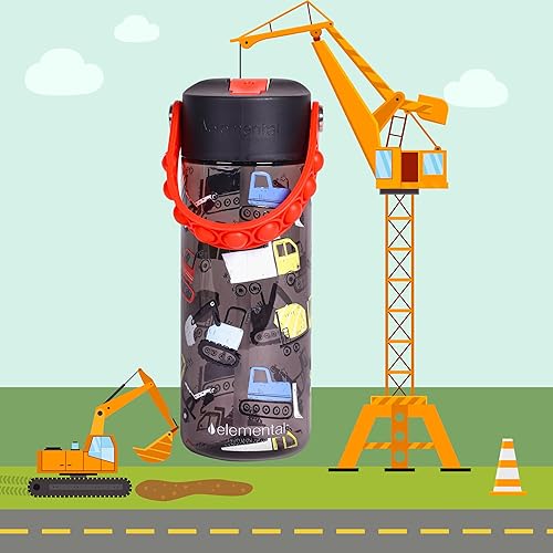 Miniatura 7 de Elemental Botellas de agua a prueba de fugas para niños, botella de agua para niños para la escuela con divertido mango de apretar  Botella de agua