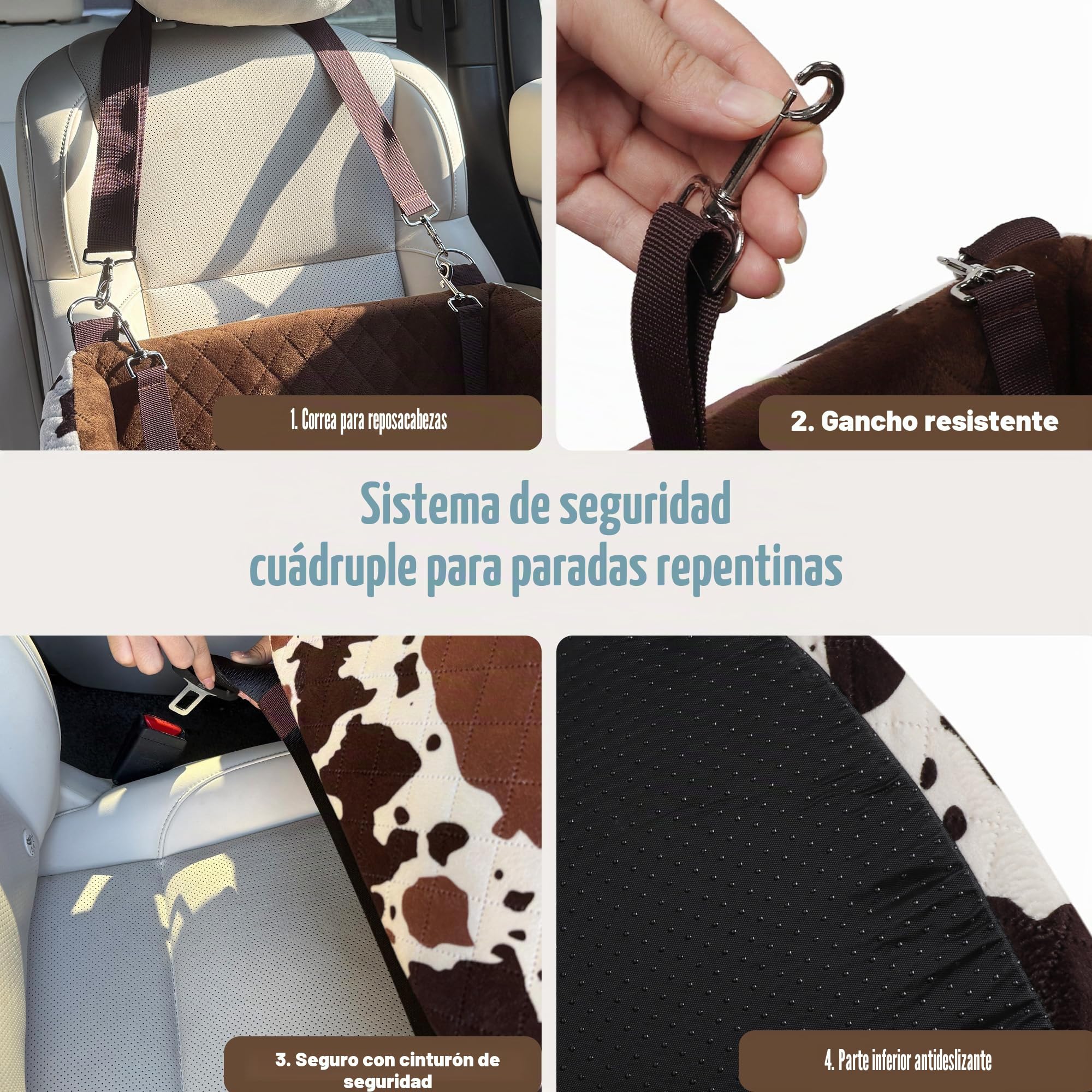 Asiento Perro Coche para Perros Pequeños y Medianos Transportin Cama de Viaje para Mascotas, Delantero o Posterior, hasta 15 kg