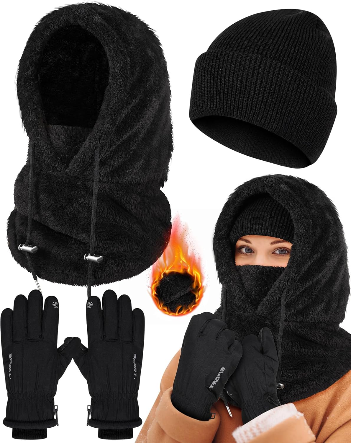 Geyoga Winter Balaclava Set: Ski Mask, Beanie & Touch Screen Gloves