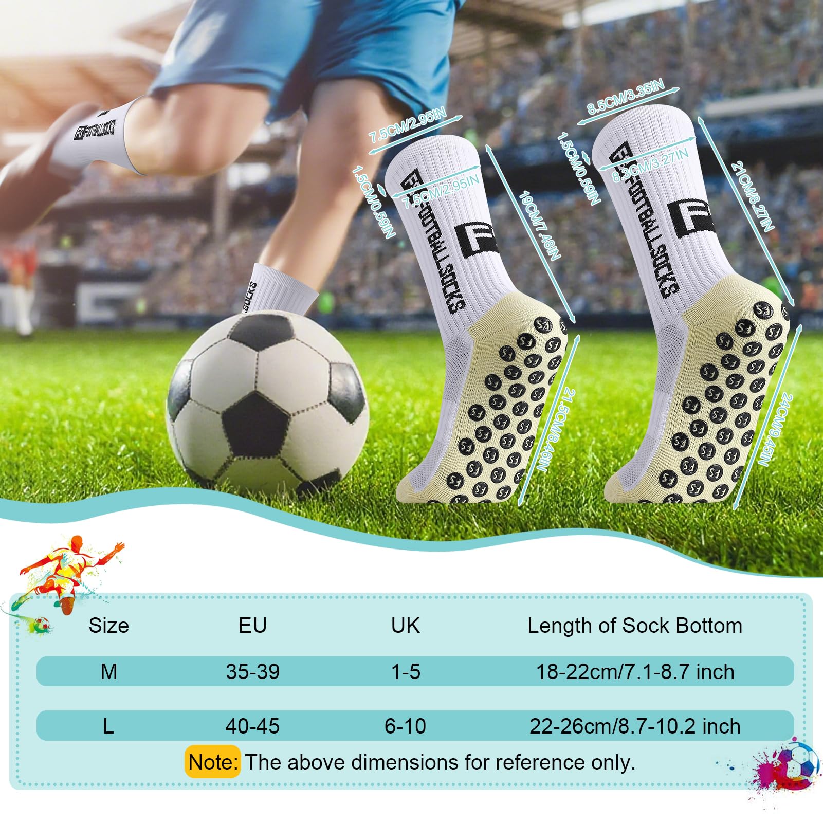 Utensilsto 4 paia di calzini da calcio da uomo e bambino, calzini da calcio 35-39 40-44, antiscivolo, antiscivolo, per calcio, basket, corsa, rugby tennis