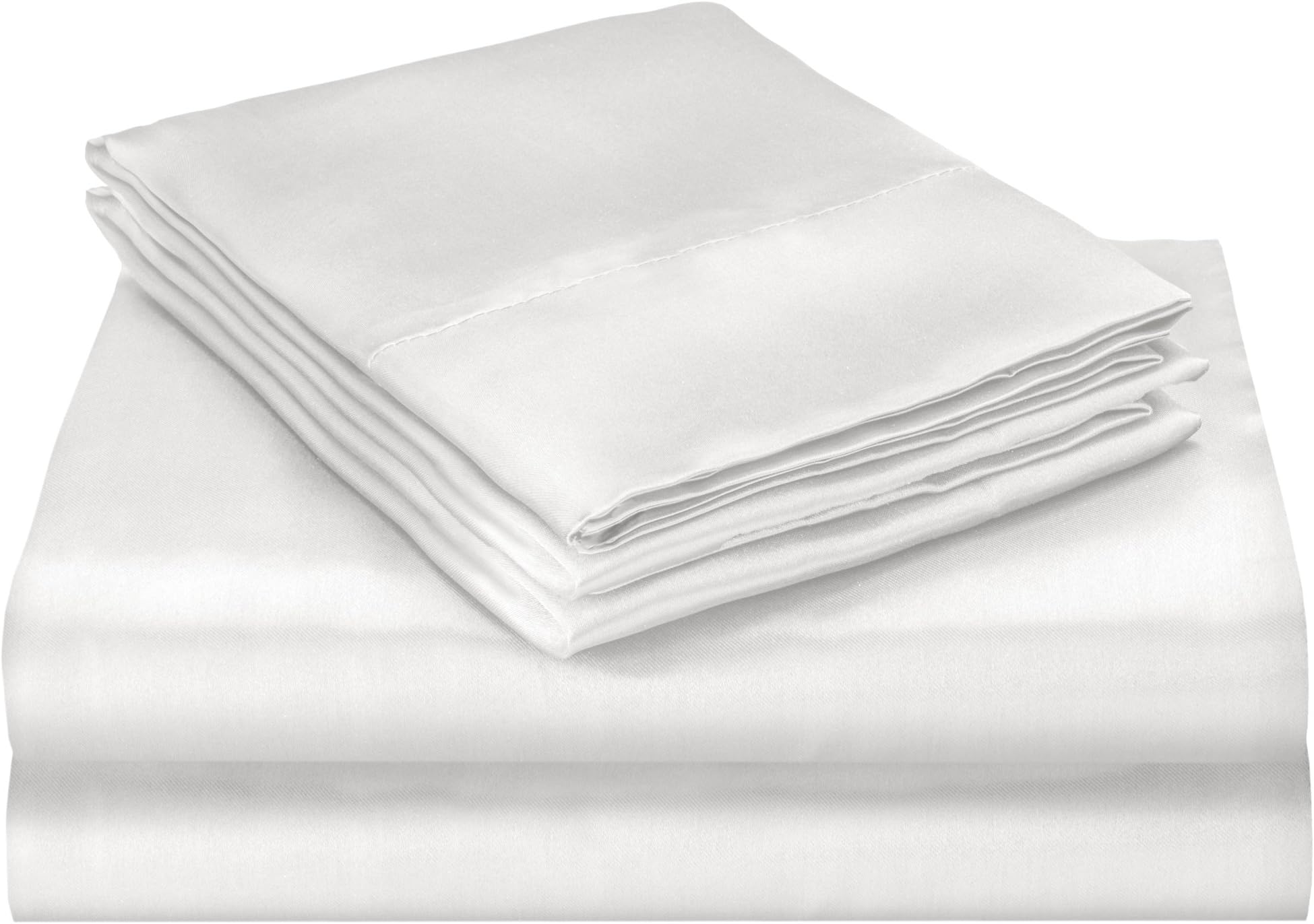 Elaine Karen Soft Silky Satin Queen Bed Sheet Set, White