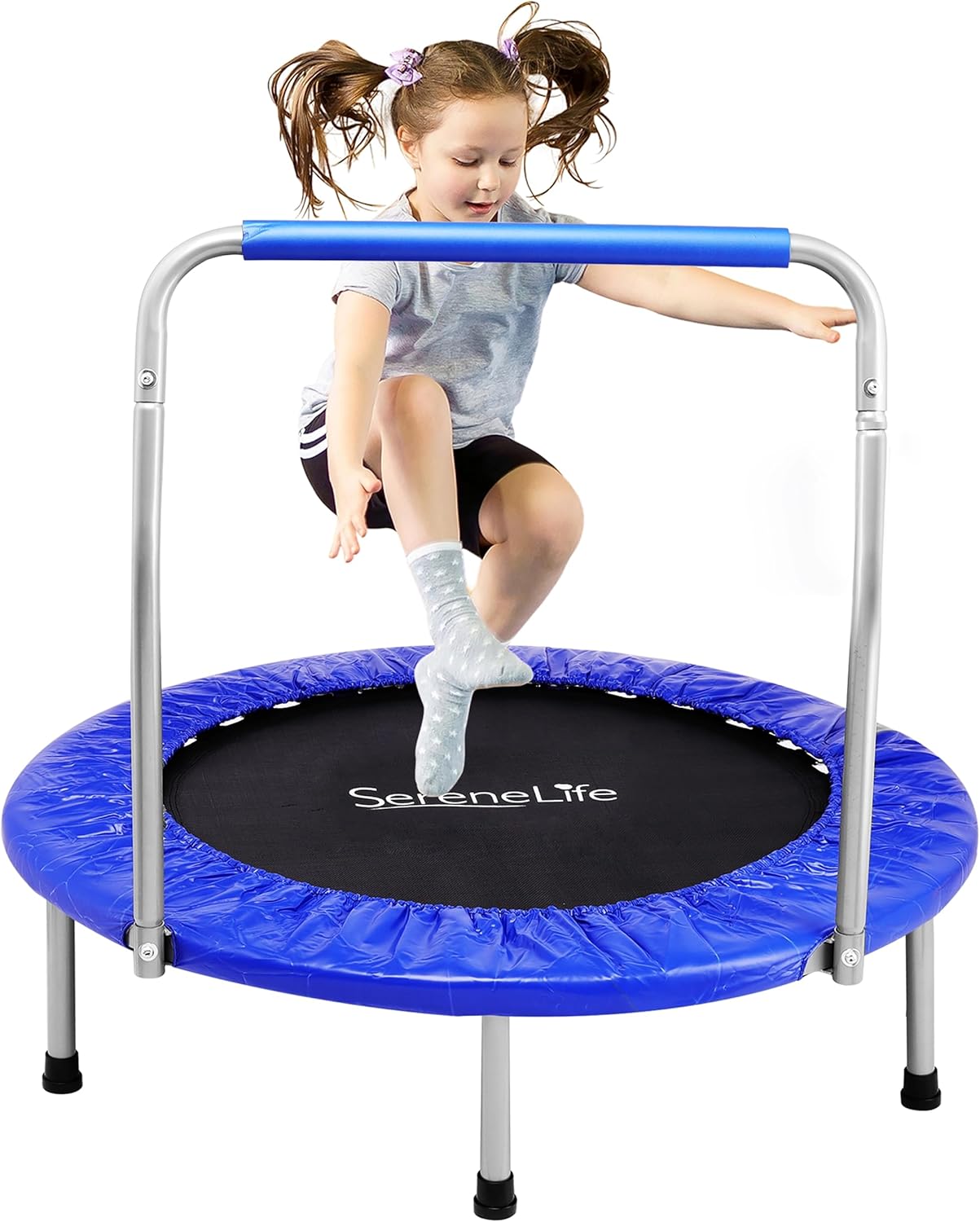 SereneLife trampolin Mini Plegable, Cama Elastica, Fitness, Compacto para niños y Adultos, Rebounder de Ejercicio, Asa de Espuma