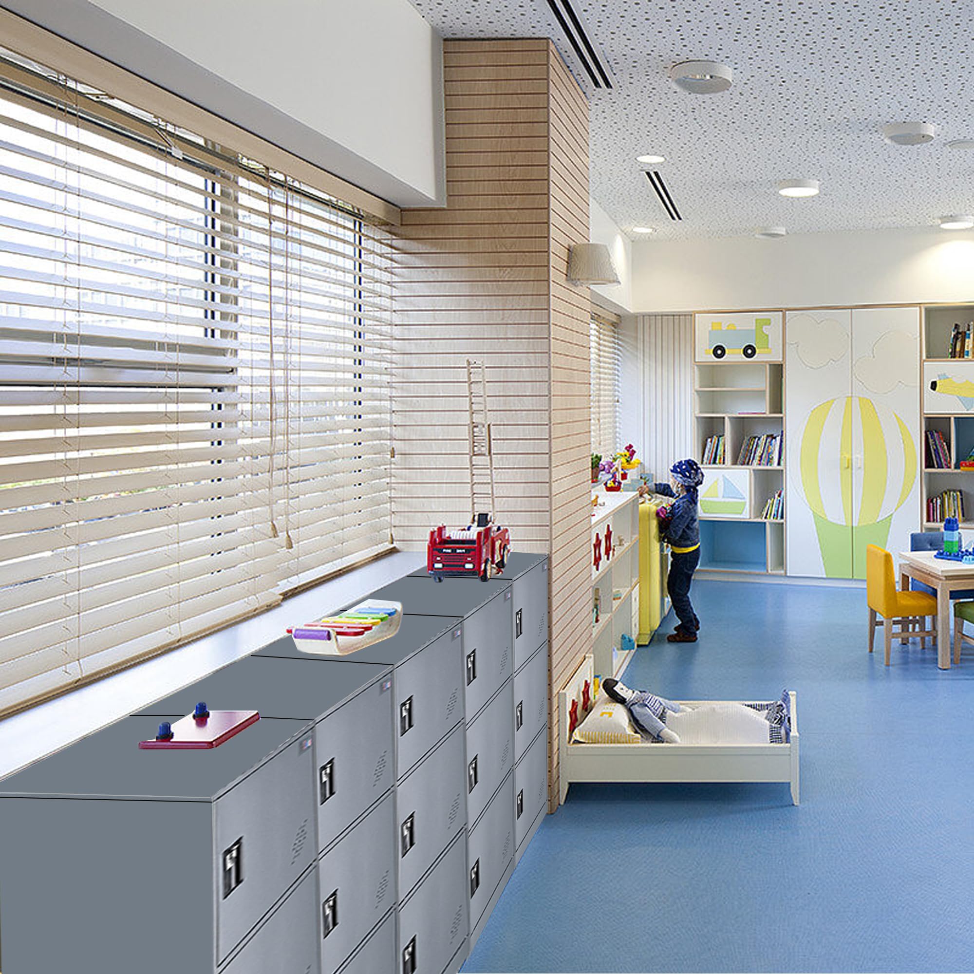 MECOLOR Casier de Rangement Vertical avec loquet à Cadenas, Petit Meuble de classement de Bureau avec 3 Portes, Armoire de Rangement d'angle en Acier pour Salon, Salle de Sport (Gris, 3D)