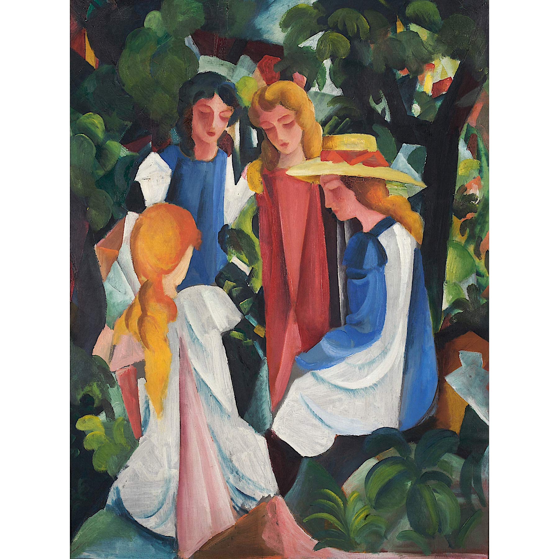 August Macke Four Girls Large Wall Art Print Canvas Premium Poster Mural
