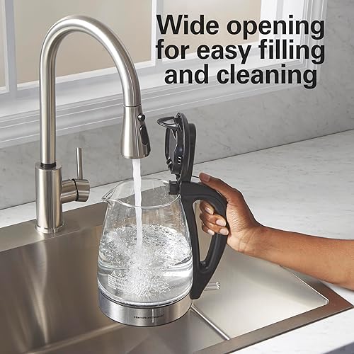 Miniatura 15 de Hamilton Beach Hervidor de té eléctrico de 1.7L, caldera de agua y calentador, indicador LED, filtro de malla integrado, apagado automático y Vidrio