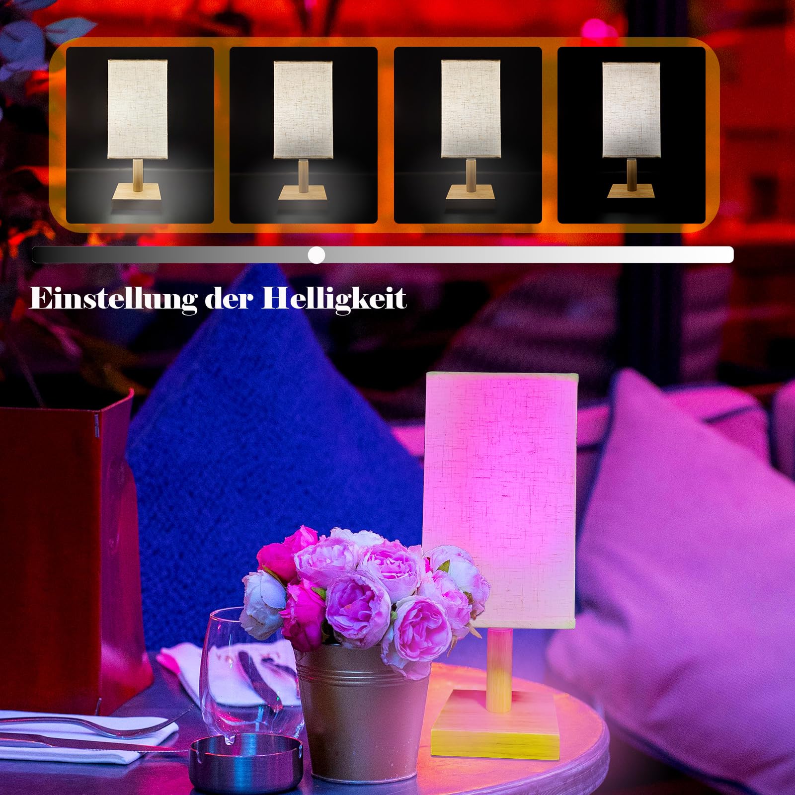 Pulsky Kabellose Tischlampe – Wiederaufladbar, Mit 2 Abnehmbaren LED-Birnen & Fernbedienung, 7 W, RGB