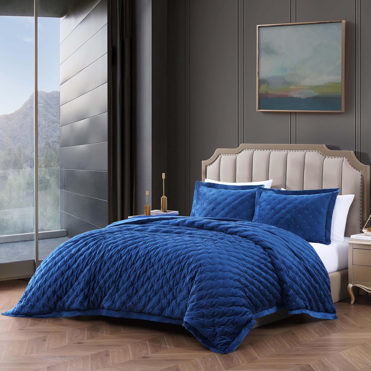 Bebejan Luxury Velvet Comforter Set, Navy, Queen | All Season