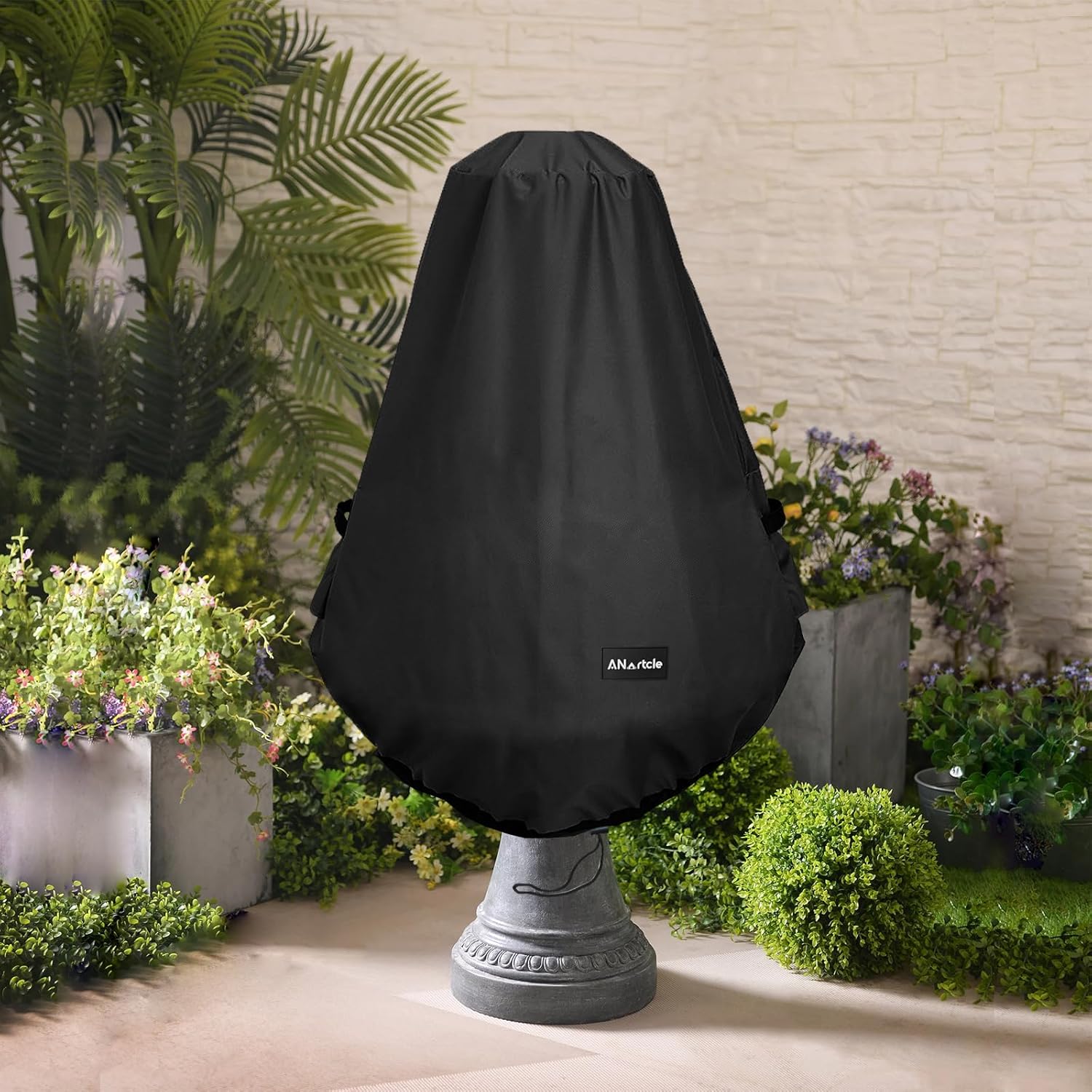 Outdoor Fountain Cover D 32"x H 38",600D Waterproof Heavy Duty Outdoor Fountain Covers,Garden Fountain Statue Protective Cover,Black Black-32"DAI x 38"H