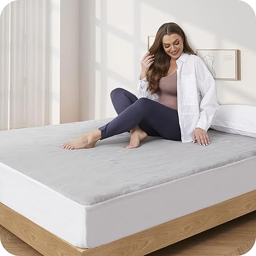 Miniatura 8 de Cubrecolchón eléctrico con calefacción de 39 x 75 pulgadas, tamaño individual, 4 niveles de calefacción y 10 horas de apagado automático, suave y