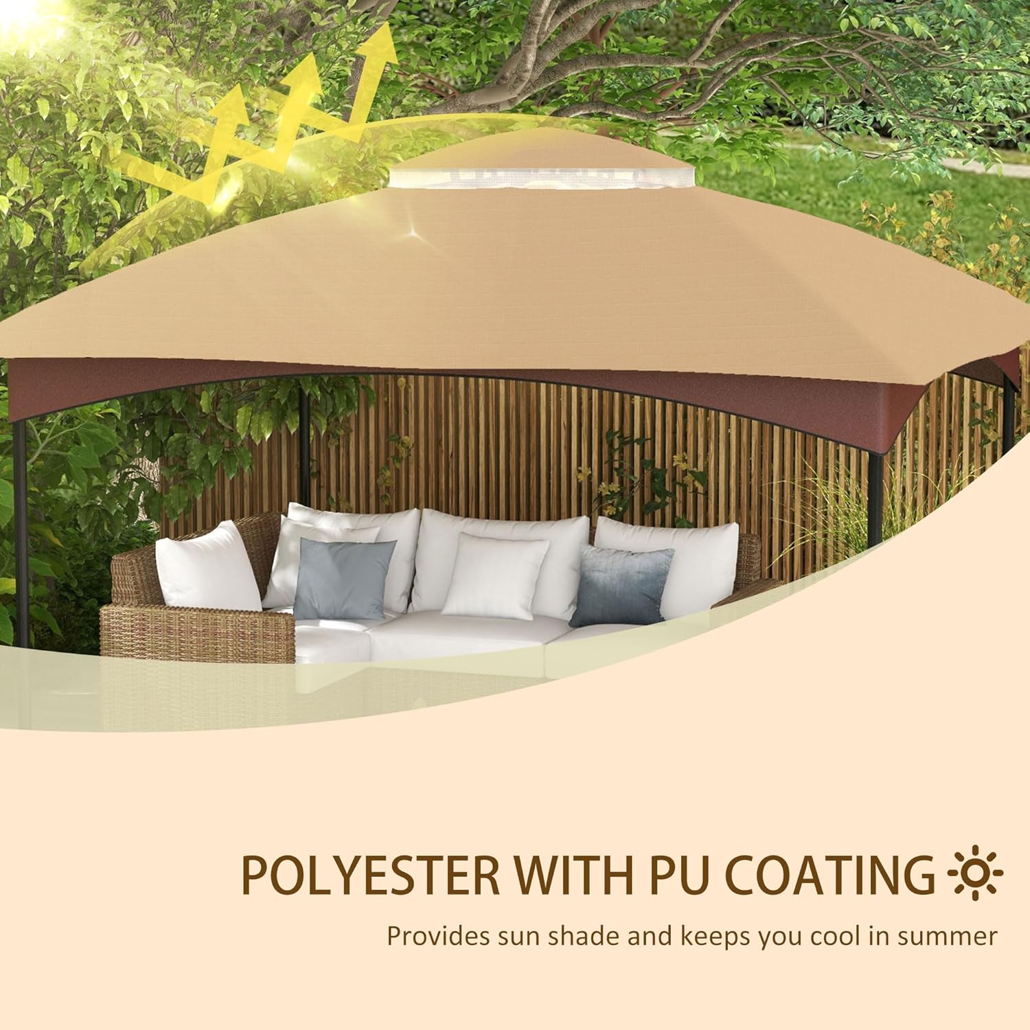 10' x 12' Gazebo Canopy Replacement, 2 Tier Outdoor Gazebo Cover Top Roof with Drainage Holes, (TOP ONLY), Beige