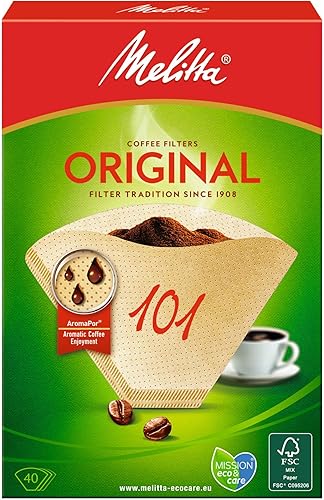 Melitta Bolsas de filtro 101, papel aromapor marrón natural, paquete de 40