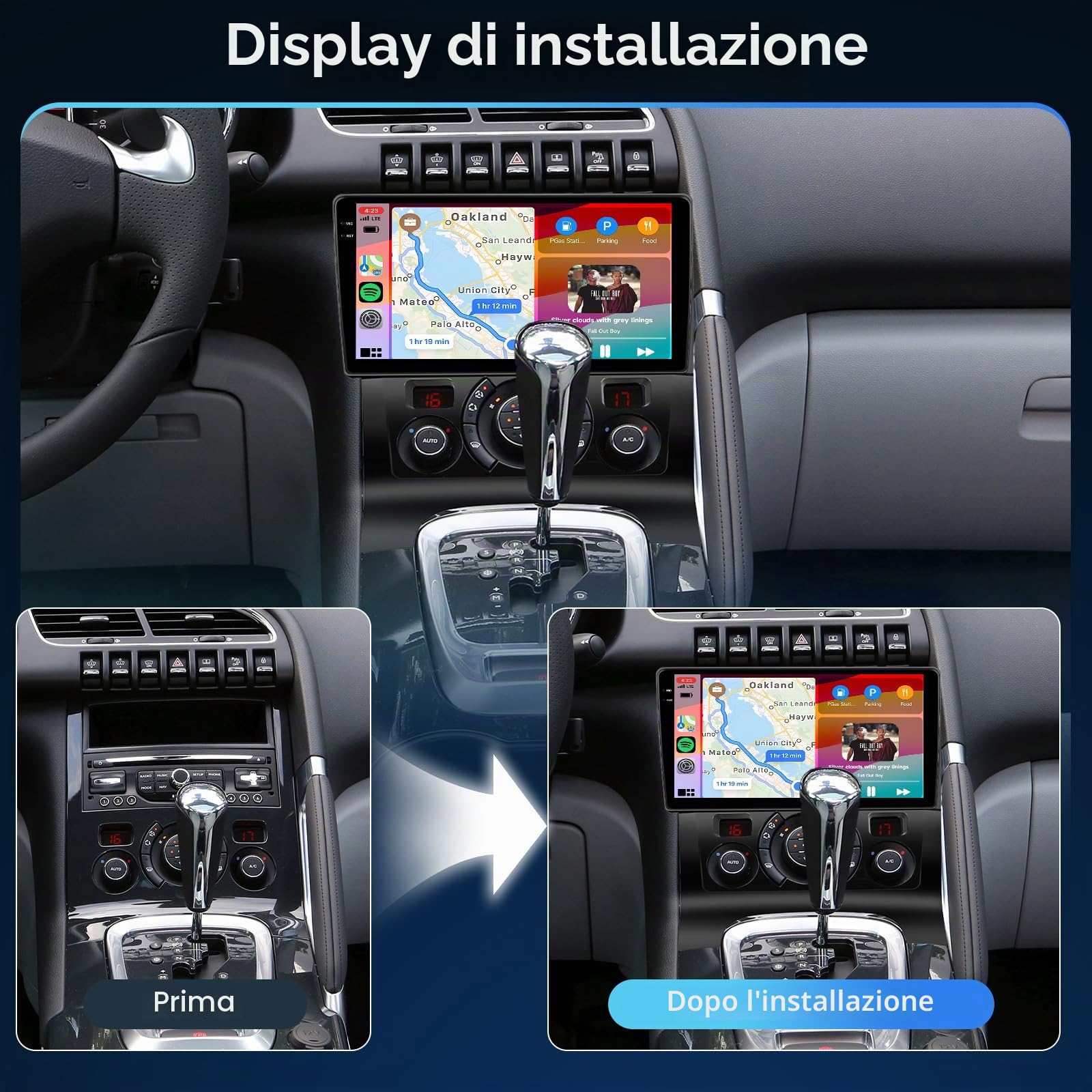 Hodozzy 4GB+64G Autoradio per Peugeot 3008 5008 2009-2015 Android 9 Pollici InCell Touch Schermo Carplay Wireless Android Auto, Radio Auto 2 Din Bluetooth DSP GPS WiFi FM RDS Navigazione Telecamera