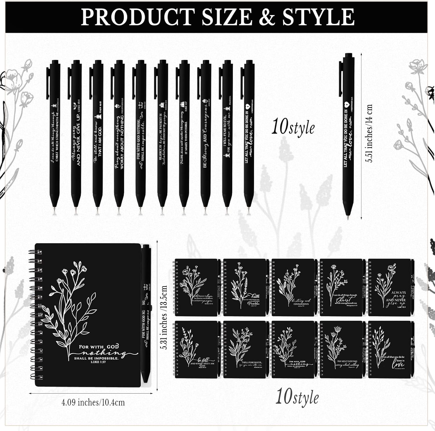 Resurhang 40 Pcs Christian Gift Bible Study Notebook with Notes Christian Pen Aesthetic Religious Journal Church Prayer Notepad Jesus Easter for Clergy Pastor Sunday School Employee (Black)