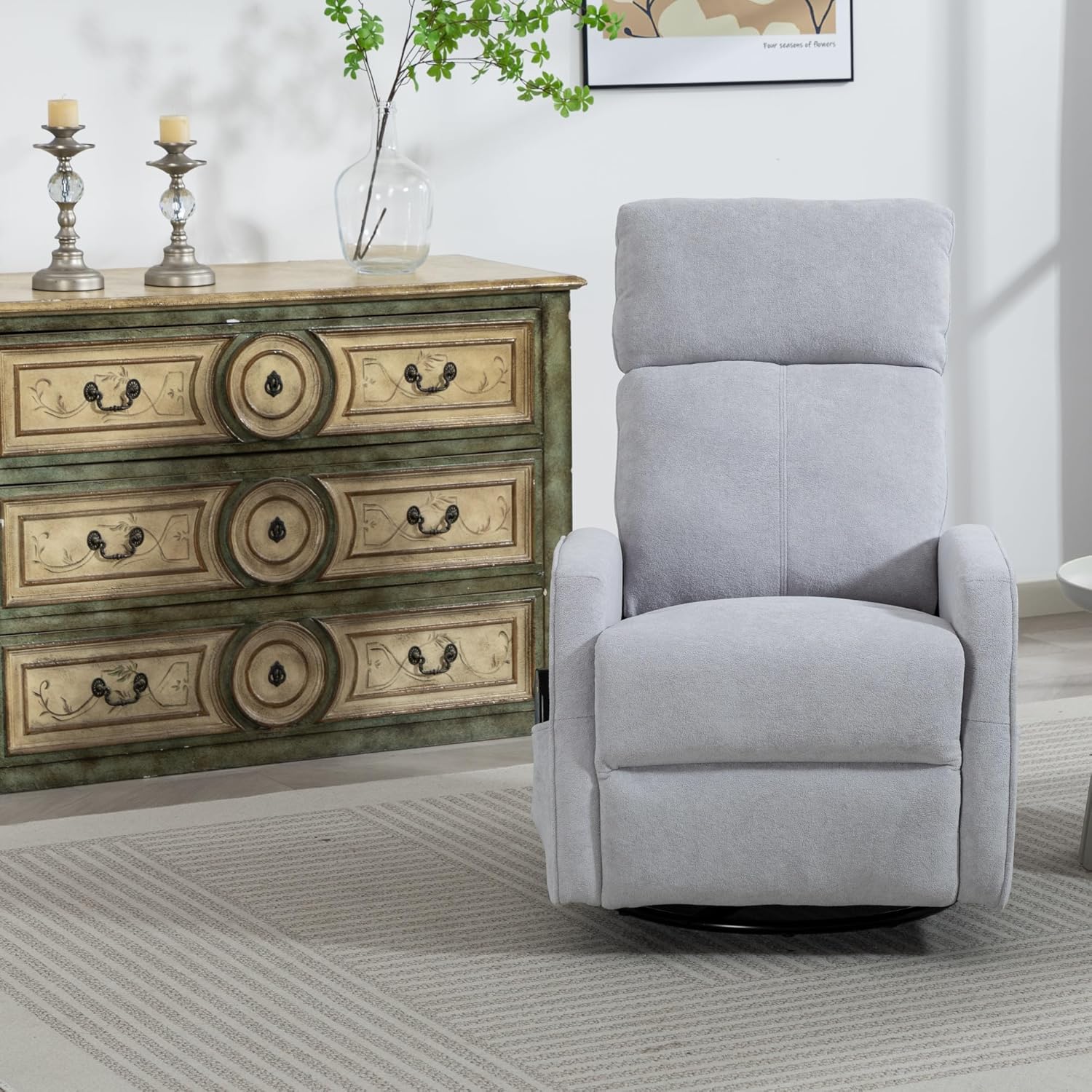 Manual Rocking Chair Nursery with Massage and Heat for Adults Comfy High Back Swivel Gilder Rocker Recliner for Bedroom Living Room